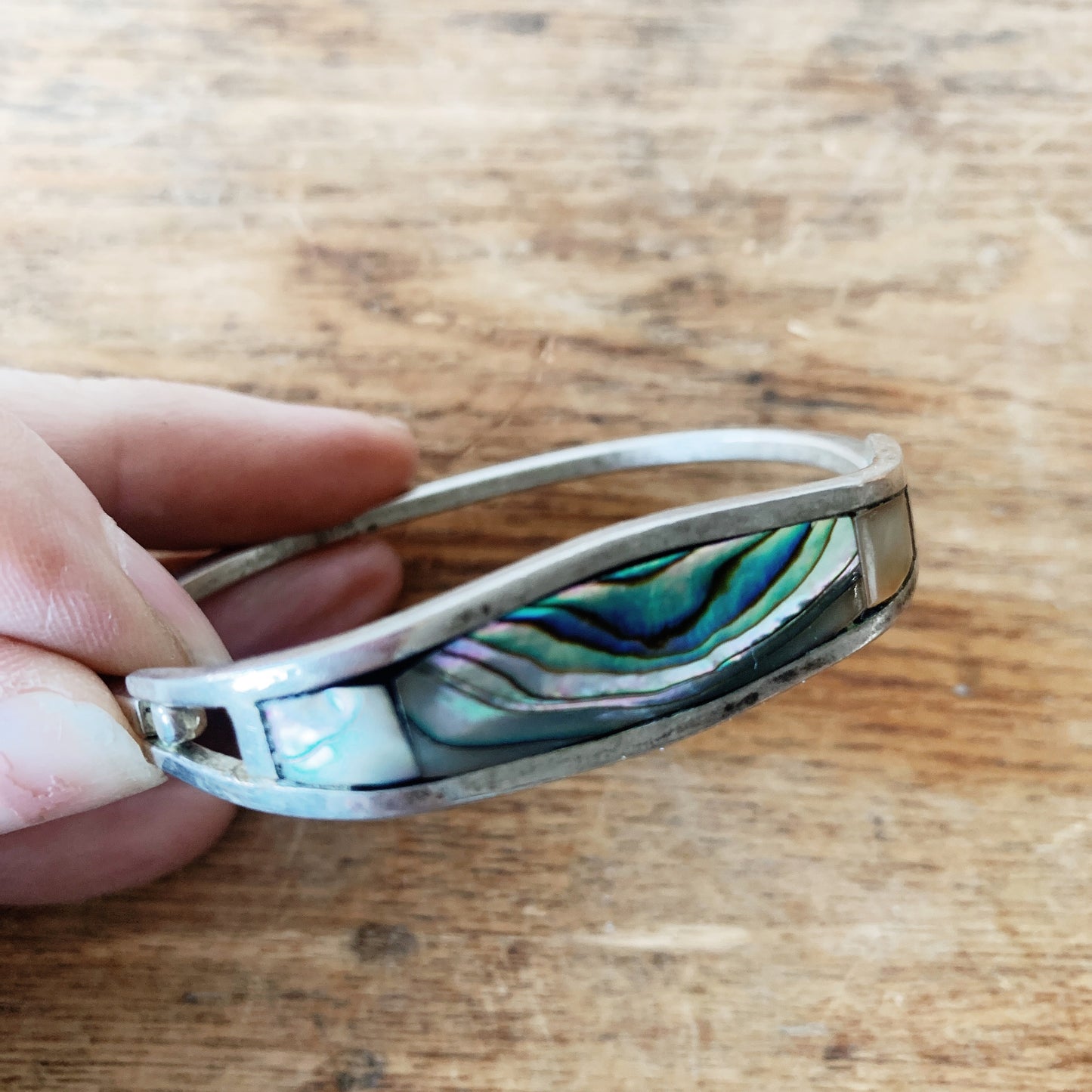 Vintage Abalone Inlay Sterling Cuff
