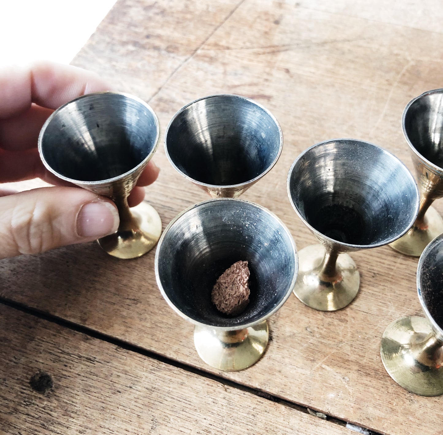 Vintage Incised Brass Cup Set