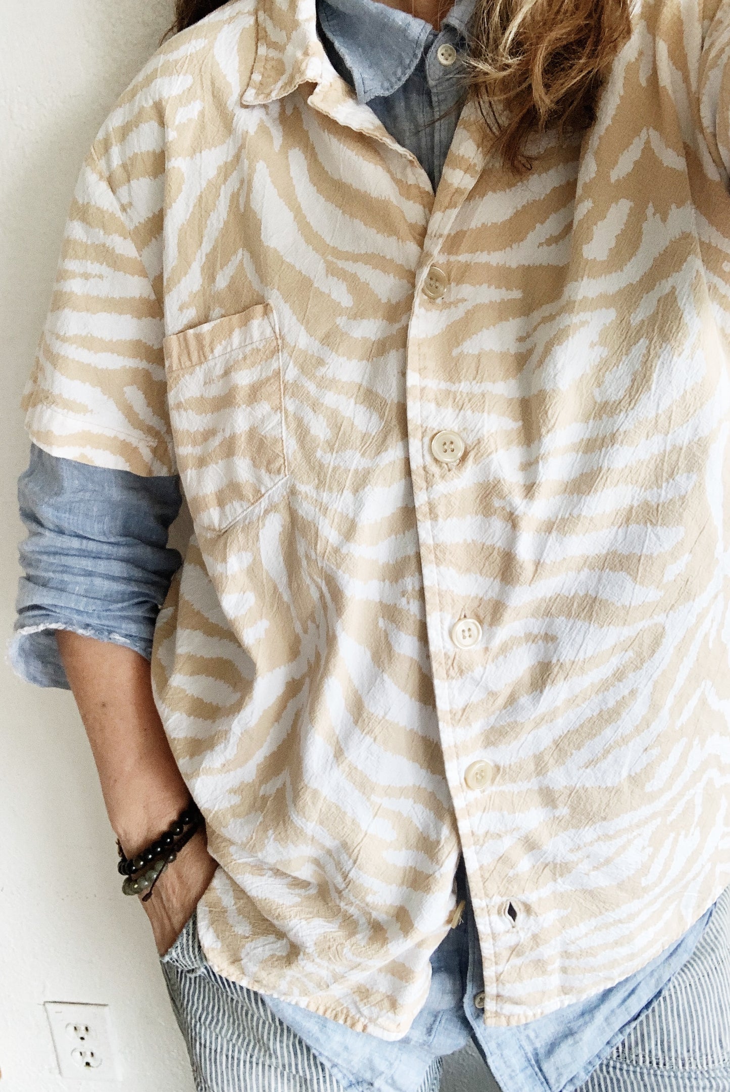 Vintage Cotton Animal Print Button Up