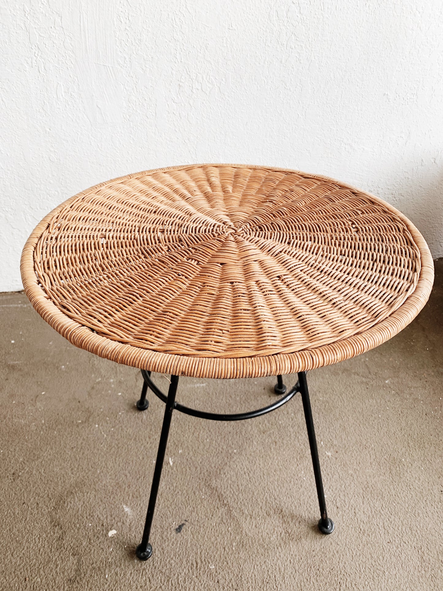 Iron and Wicker Plant Stand / Side Table