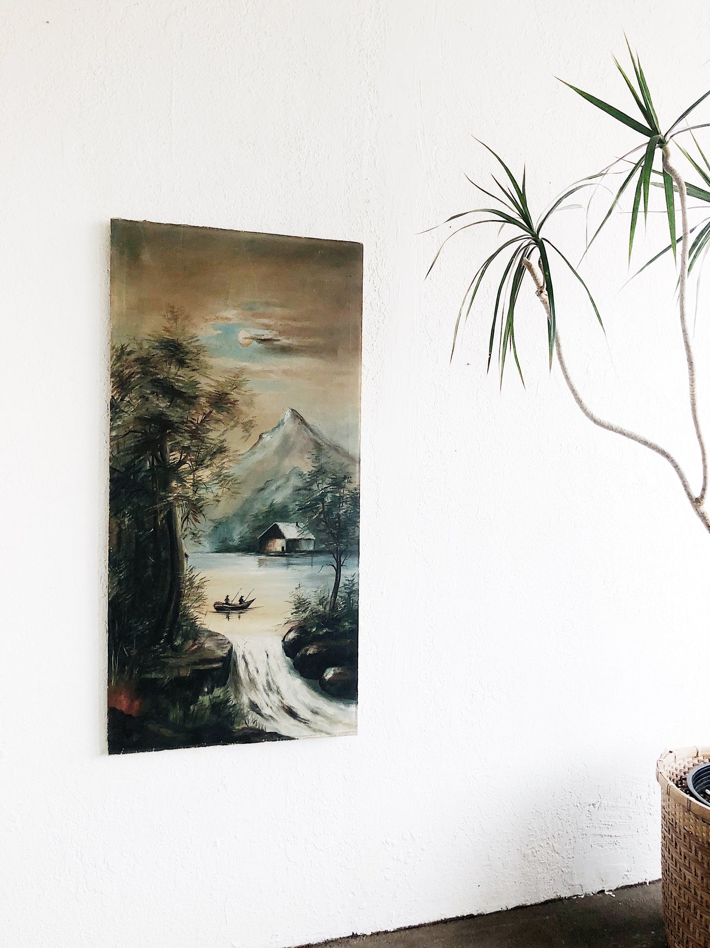 Large Antique Camp Oil Painting