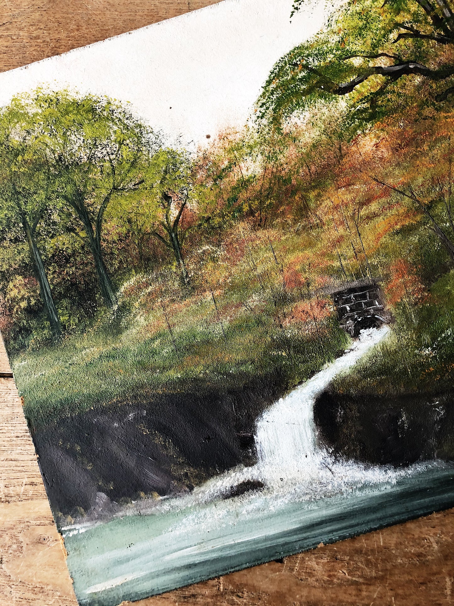 Vintage Waterfall Landscape Painting