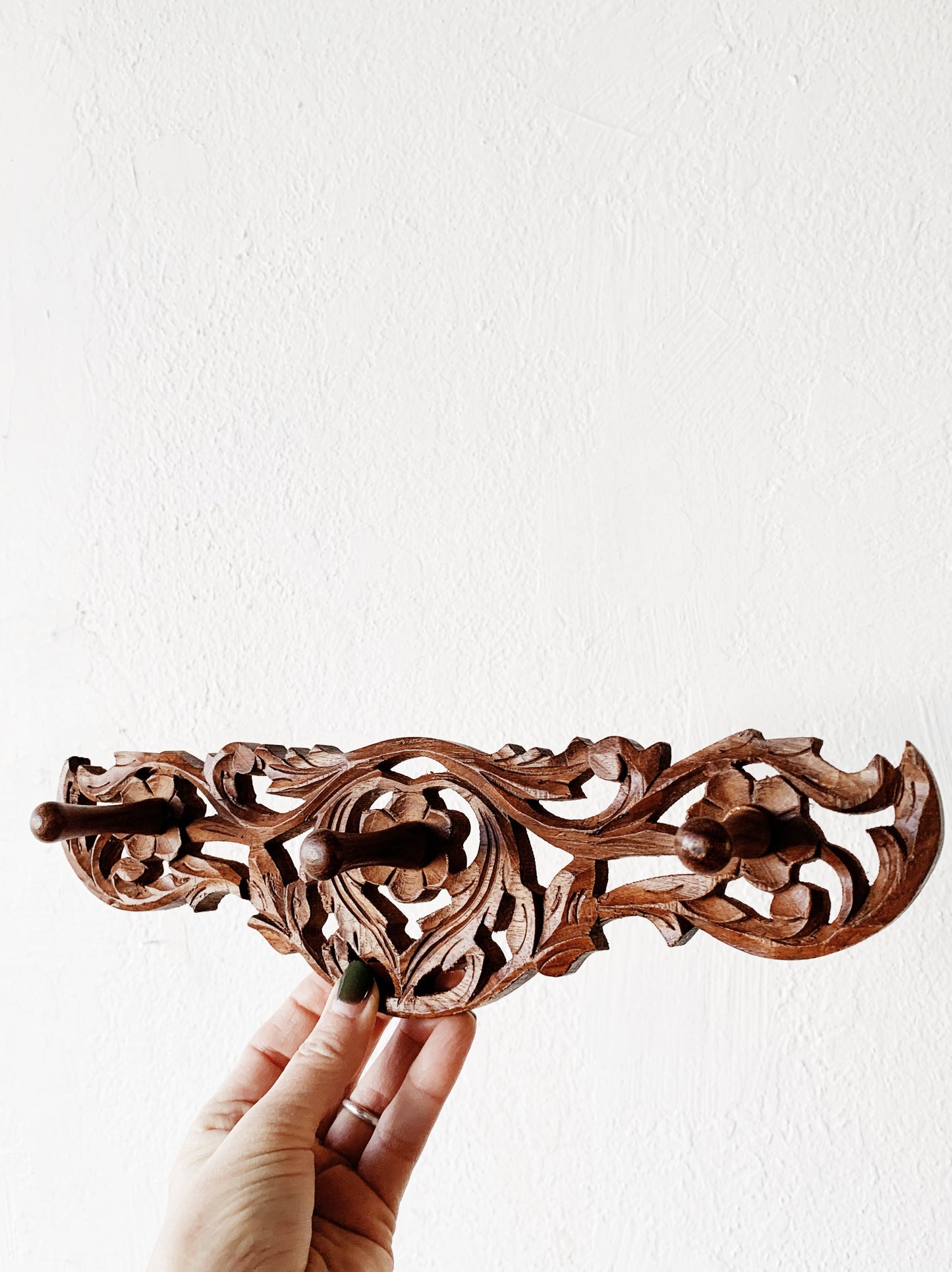Vintage Carved Wood Peg Rack
