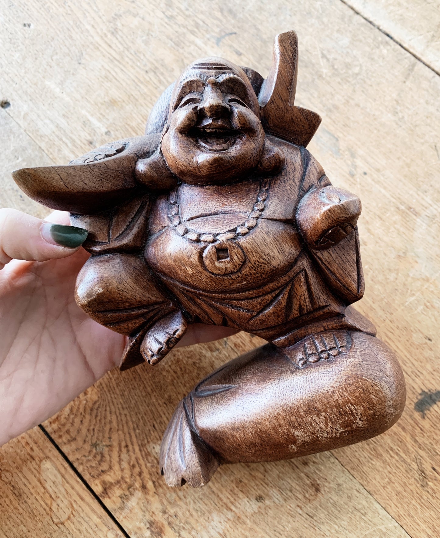 Carved Wood Prosperity Buddha