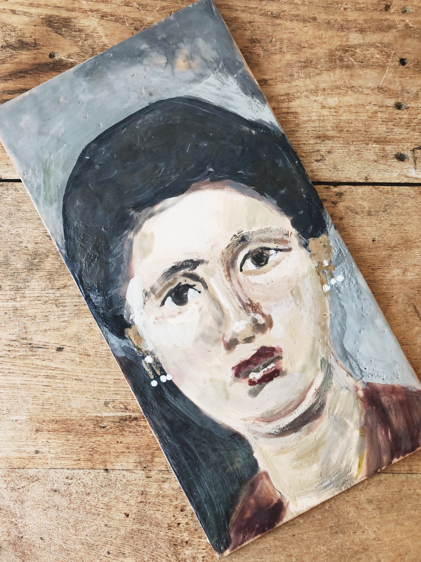 Vintage Original Encaustic Portrait Painting