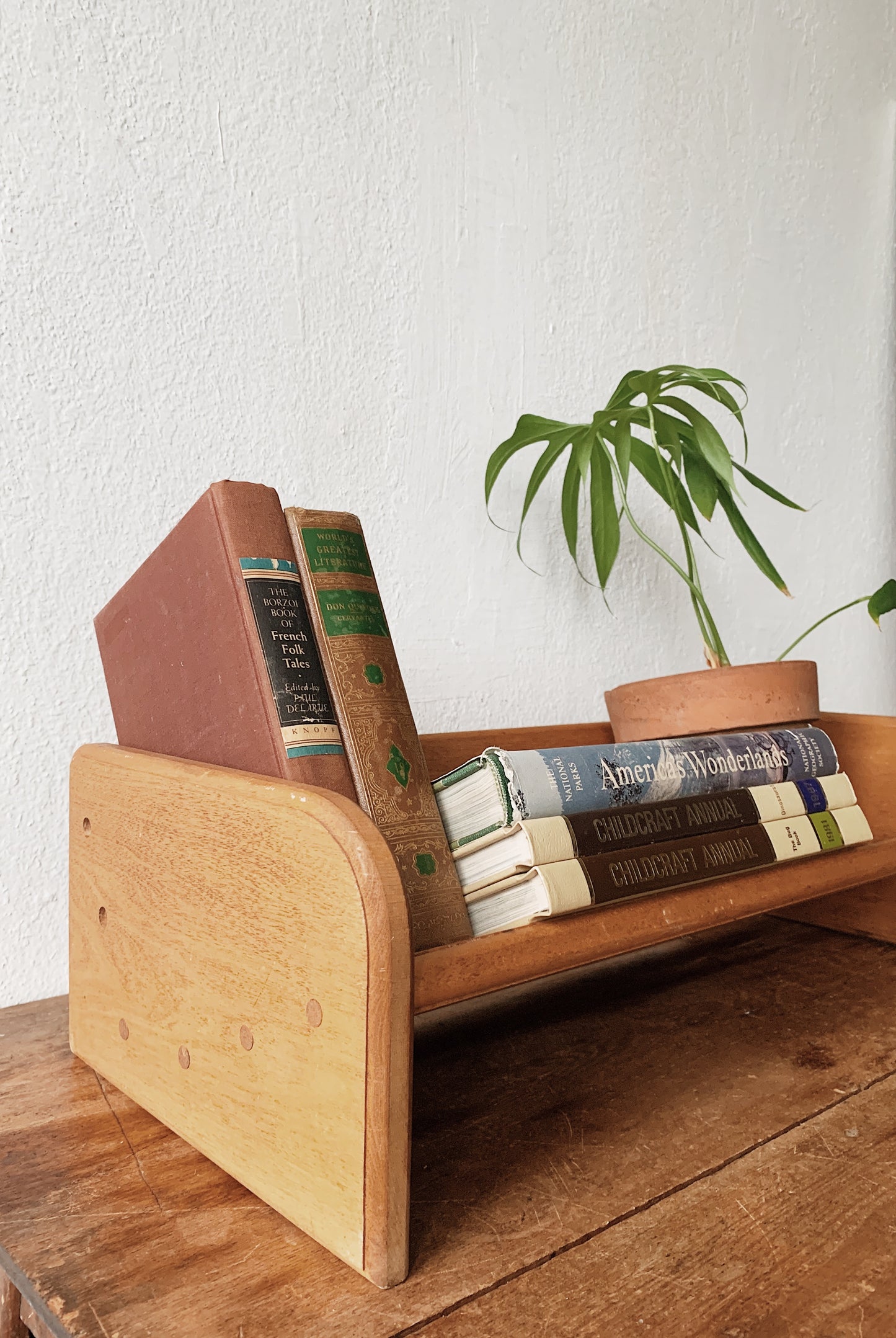 Vintage Wood Table Top Book Rack
