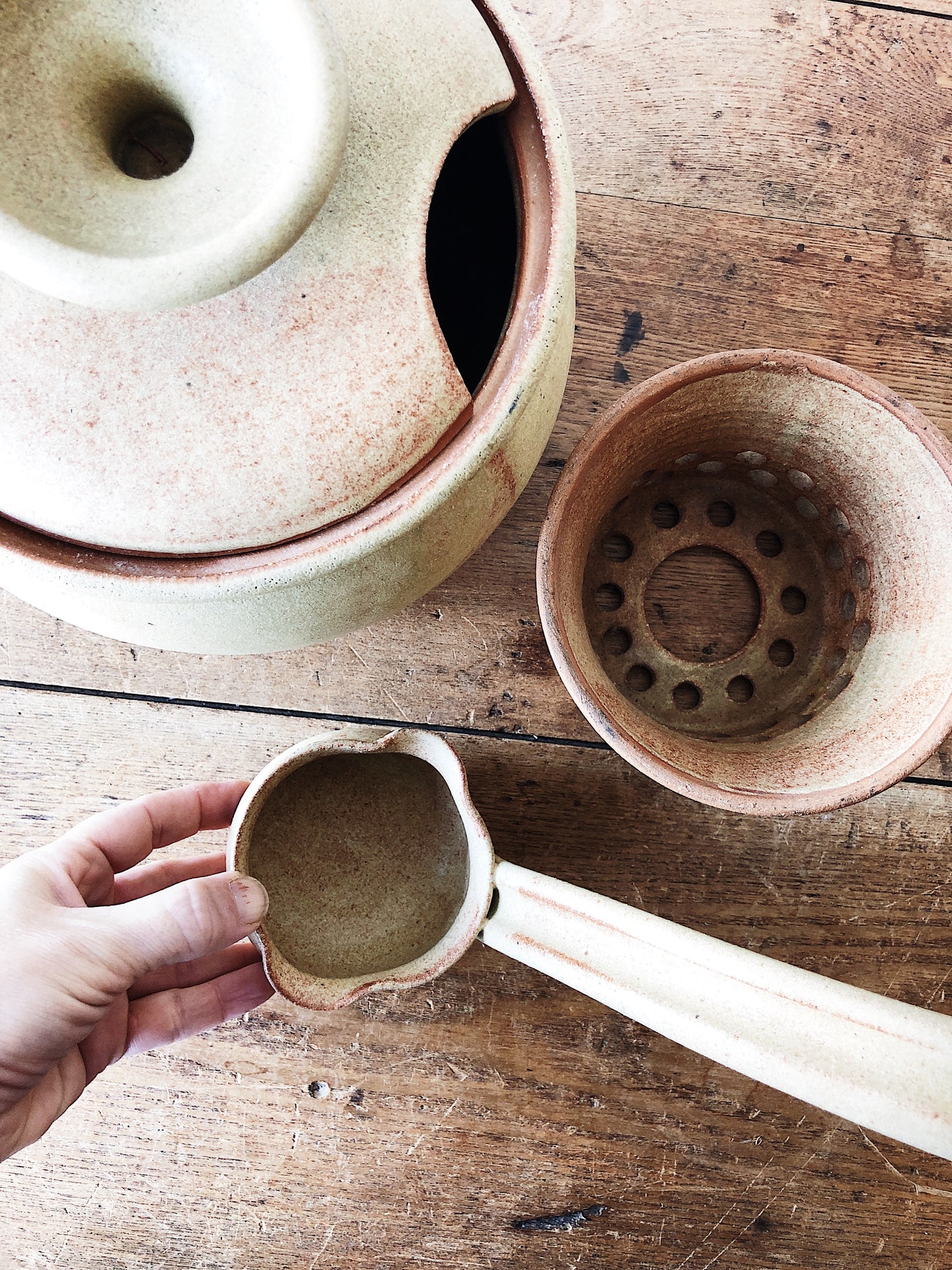 Handmade Ceramic Soup Tureen with Ladle and Basket