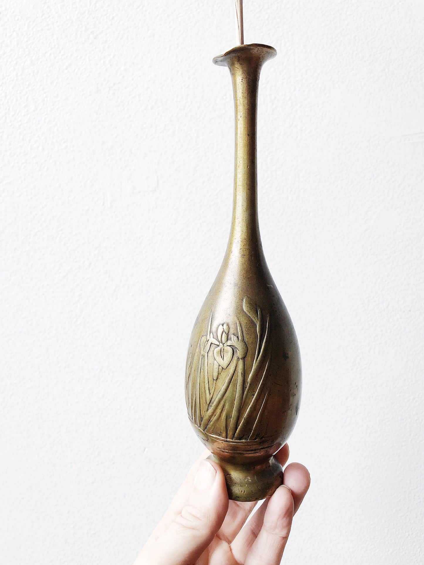 Vintage Art Deco Era Brass Iris Vase