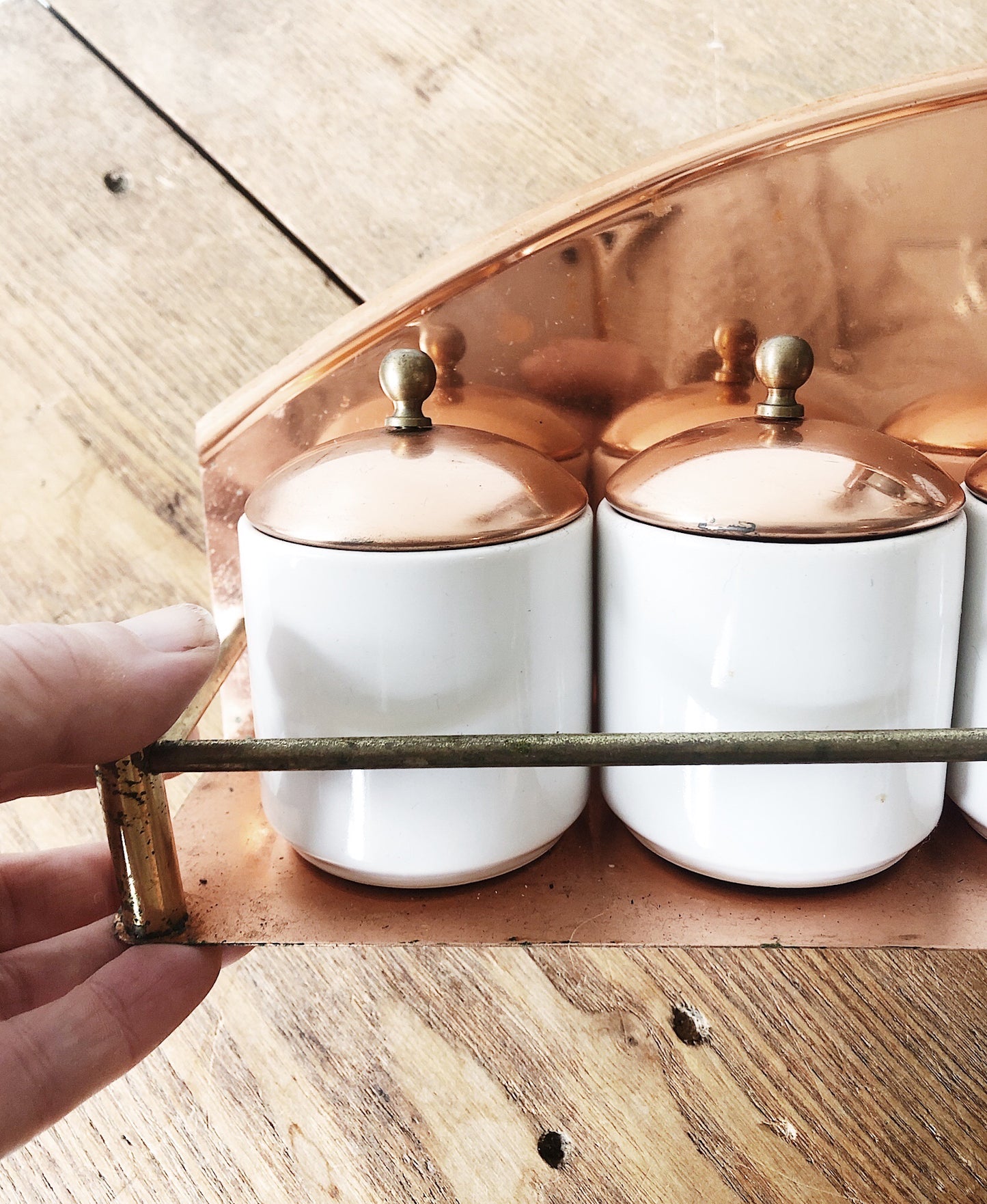 Copper and Porcelain Spice Rack