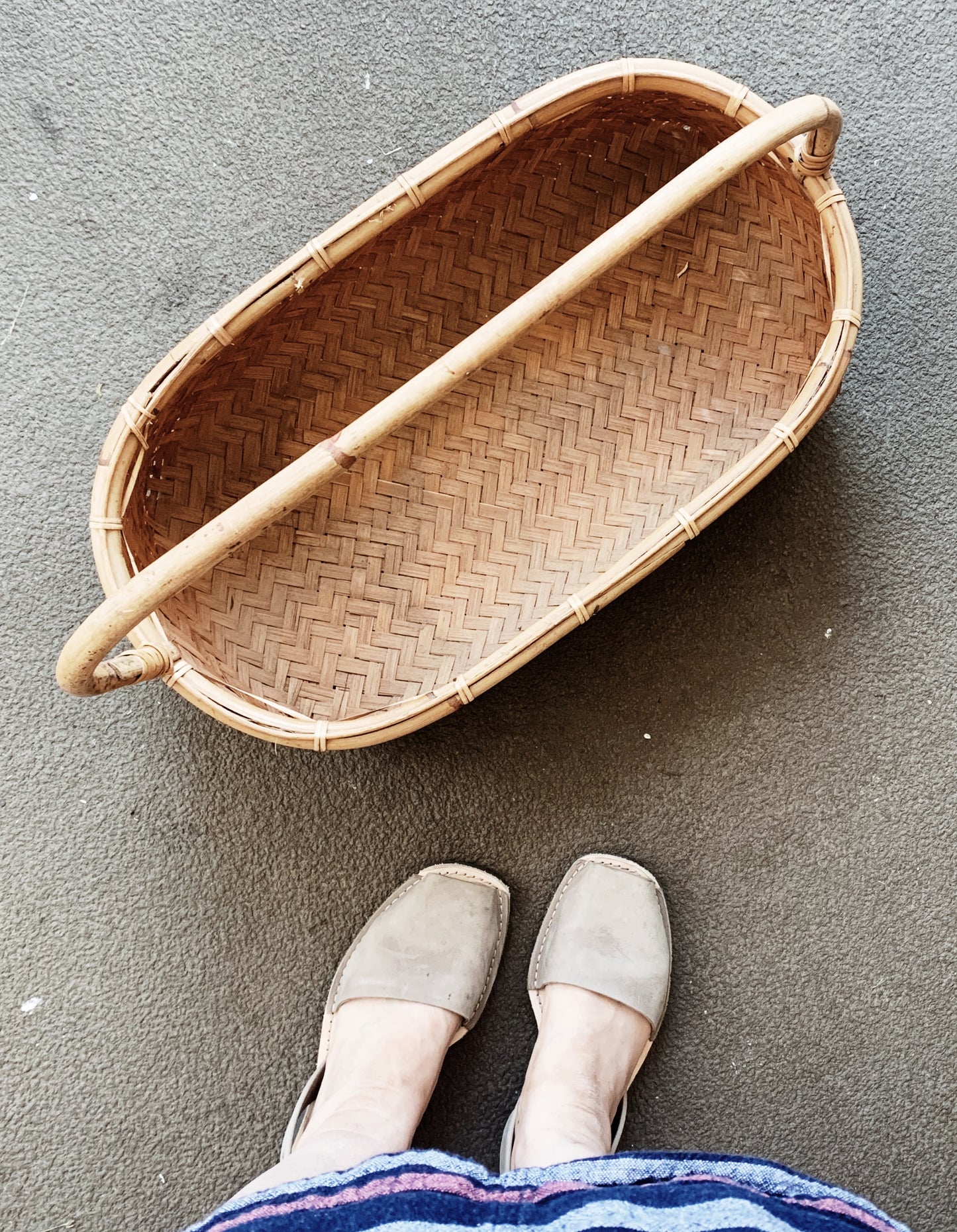 Vintage Long Narrow Handled Basket