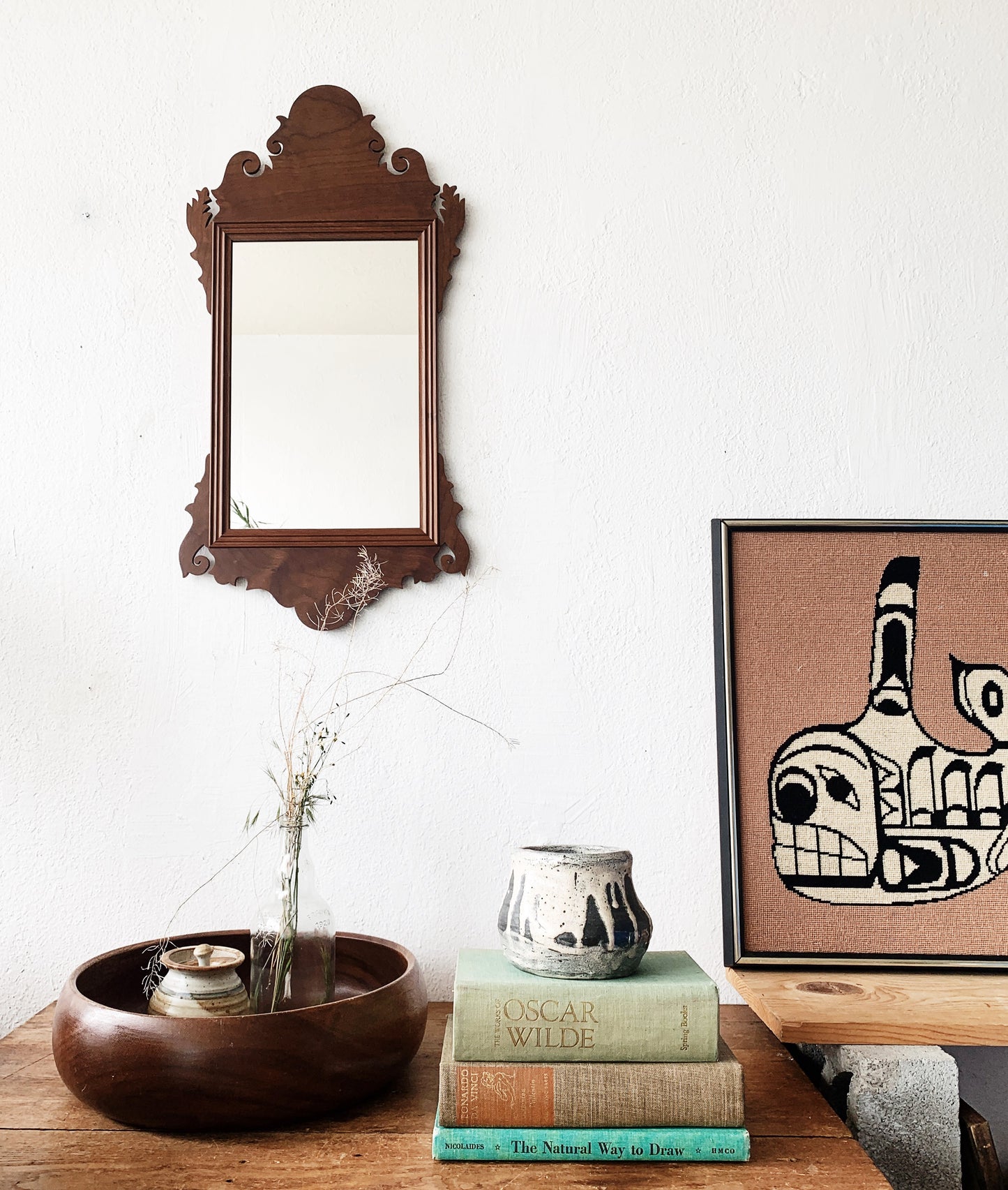 Vintage Decorative Wood Folk Style Mirror