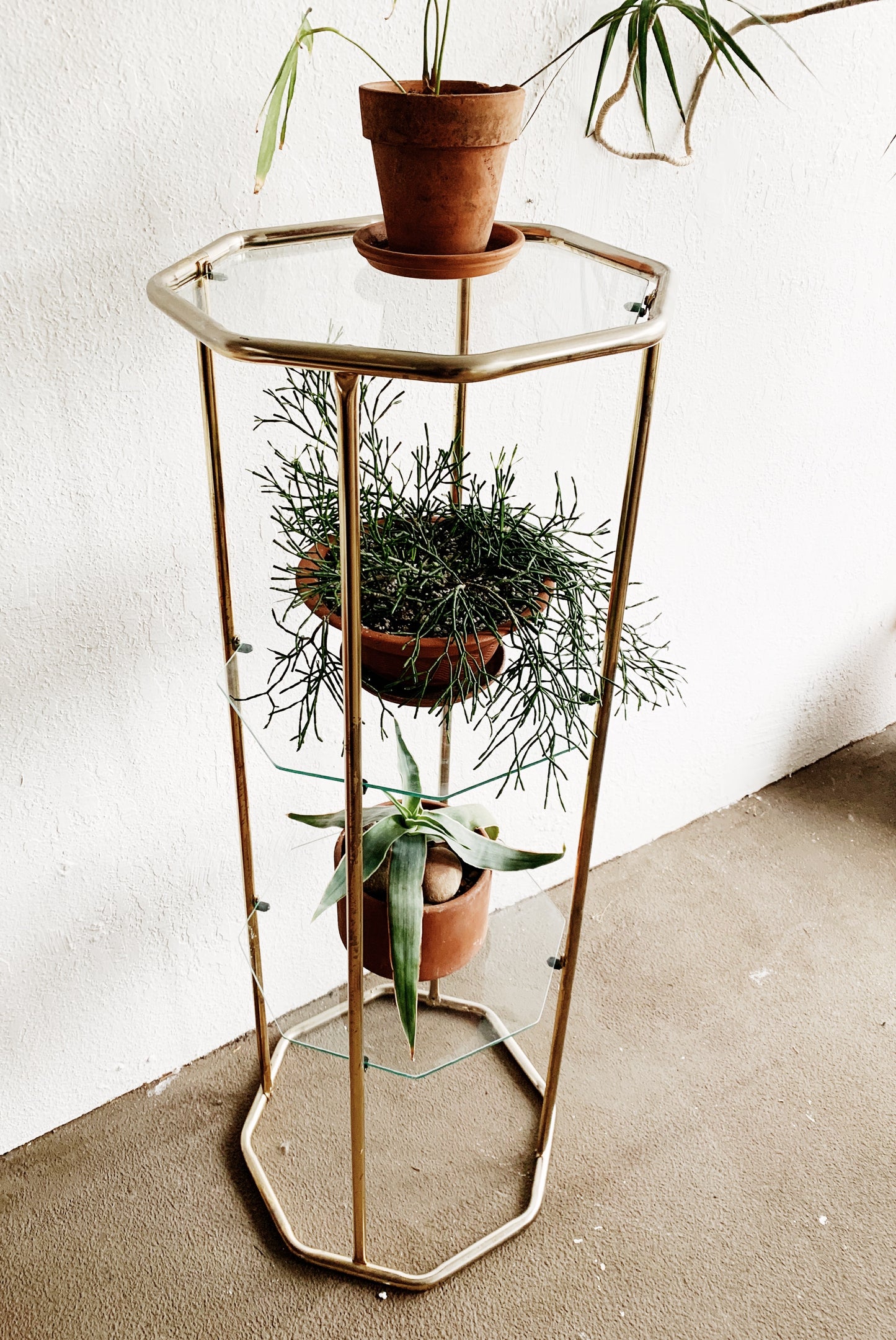 Tall Vintage Chrome and Glass Shelf