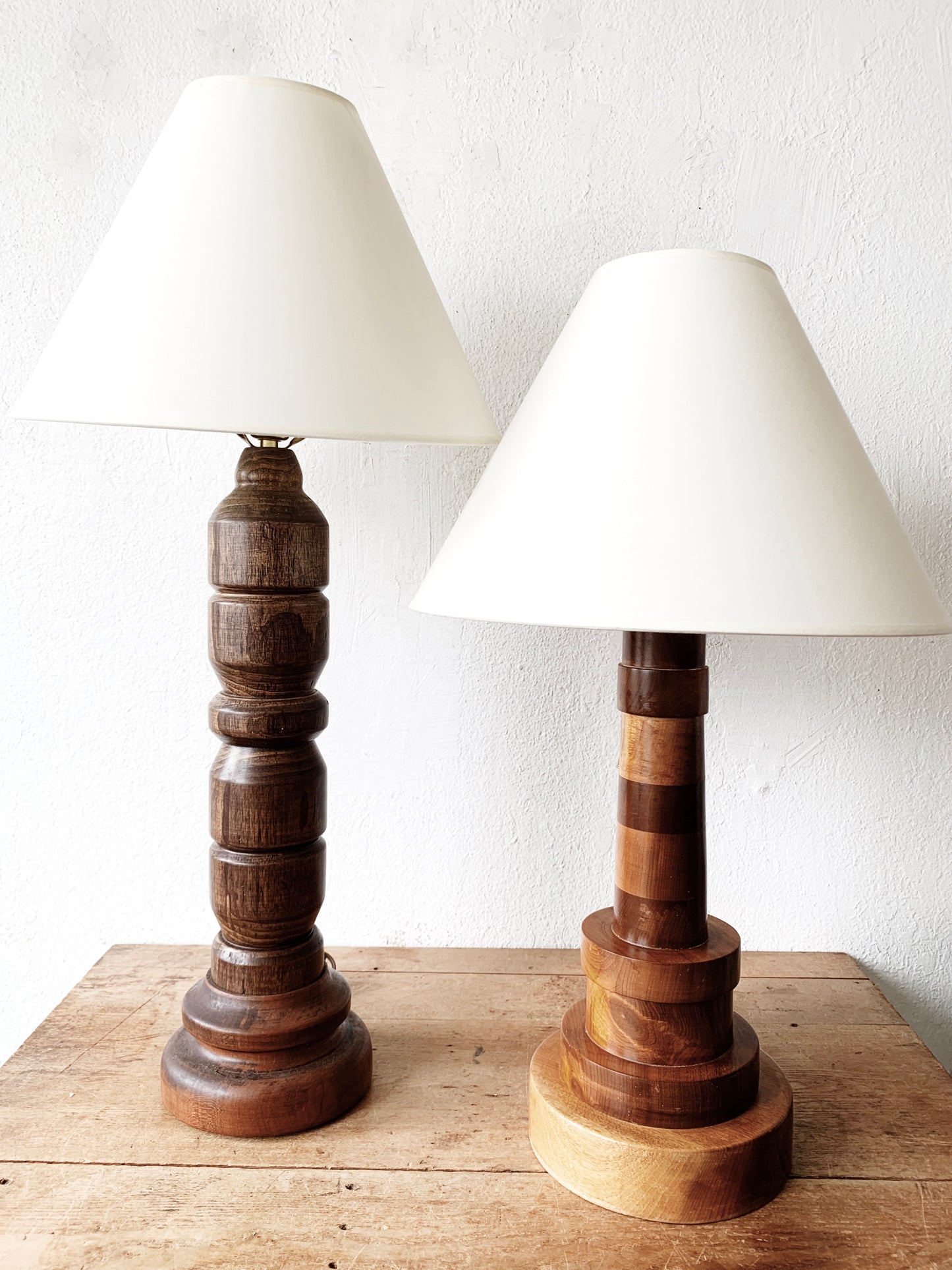 Vintage Handmade Wood Lamp with Shade