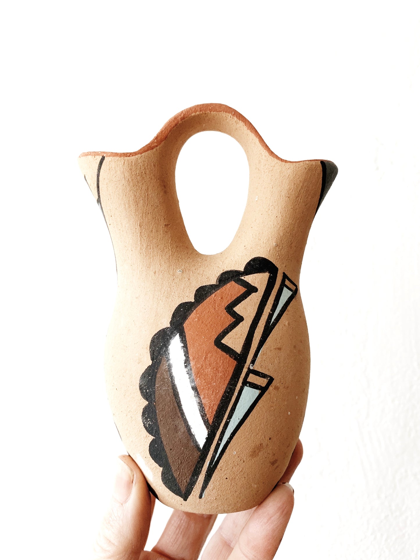 Vintage Hand Painted Double Fluted Pottery Vase