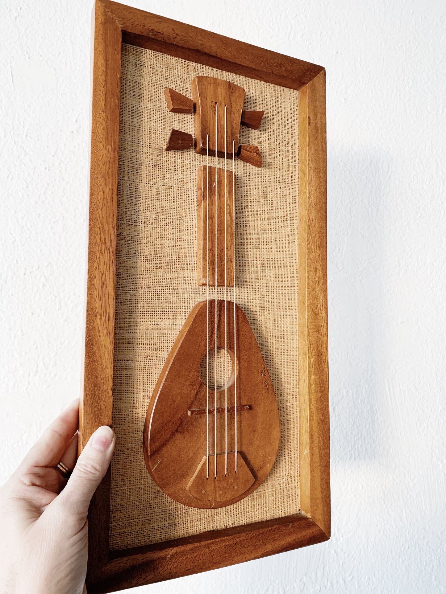 Mid Century Enesco Acacia Wood Mandolin Art