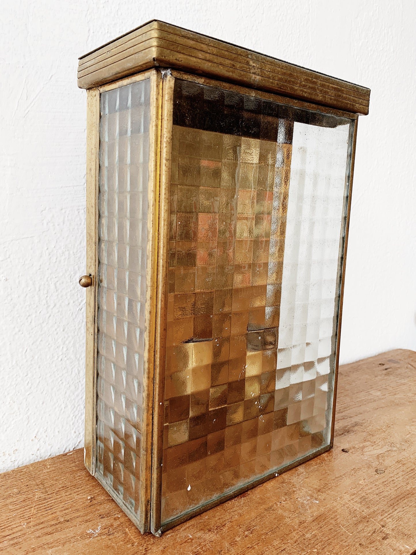 Mid Century Optic Glass and Brass Hardwire Sconce