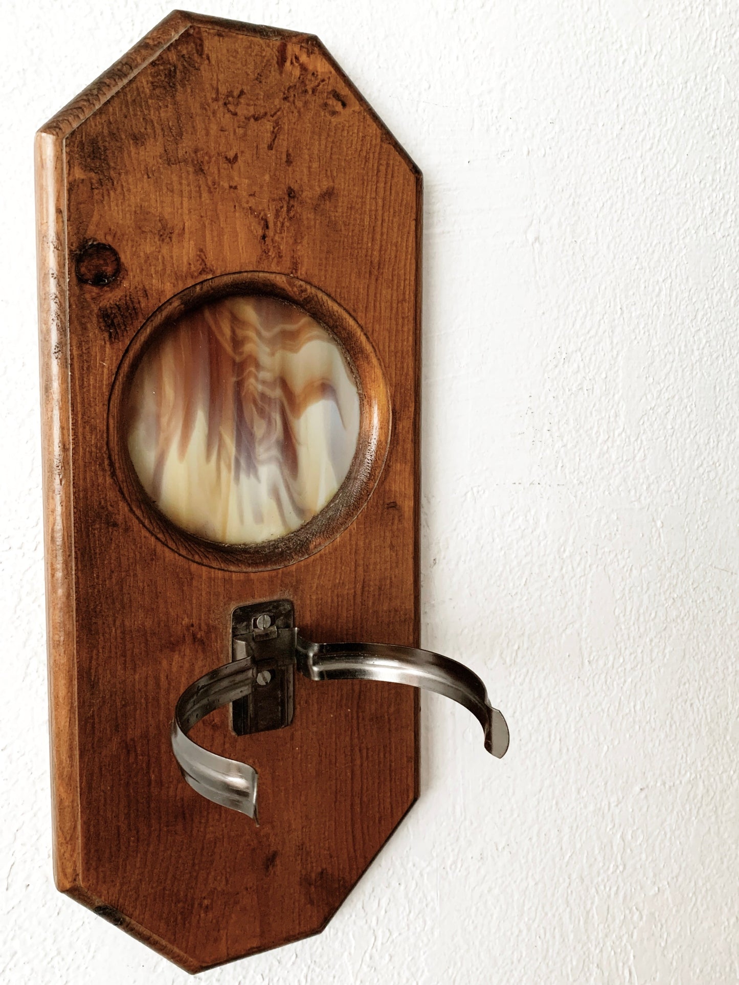Vintage Handmade Wall Hanger with Stained Glass