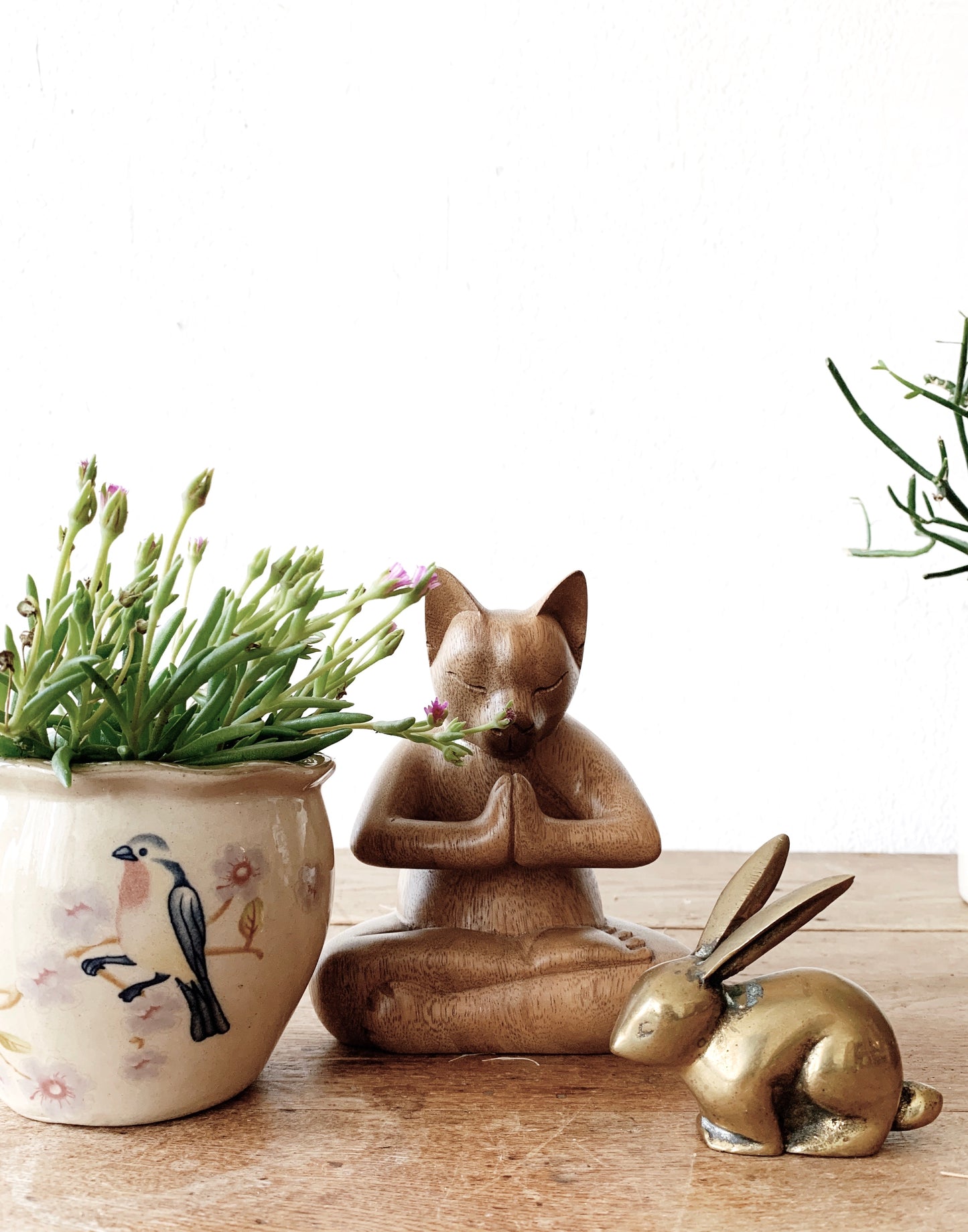 Carved Wood Meditating Kitty