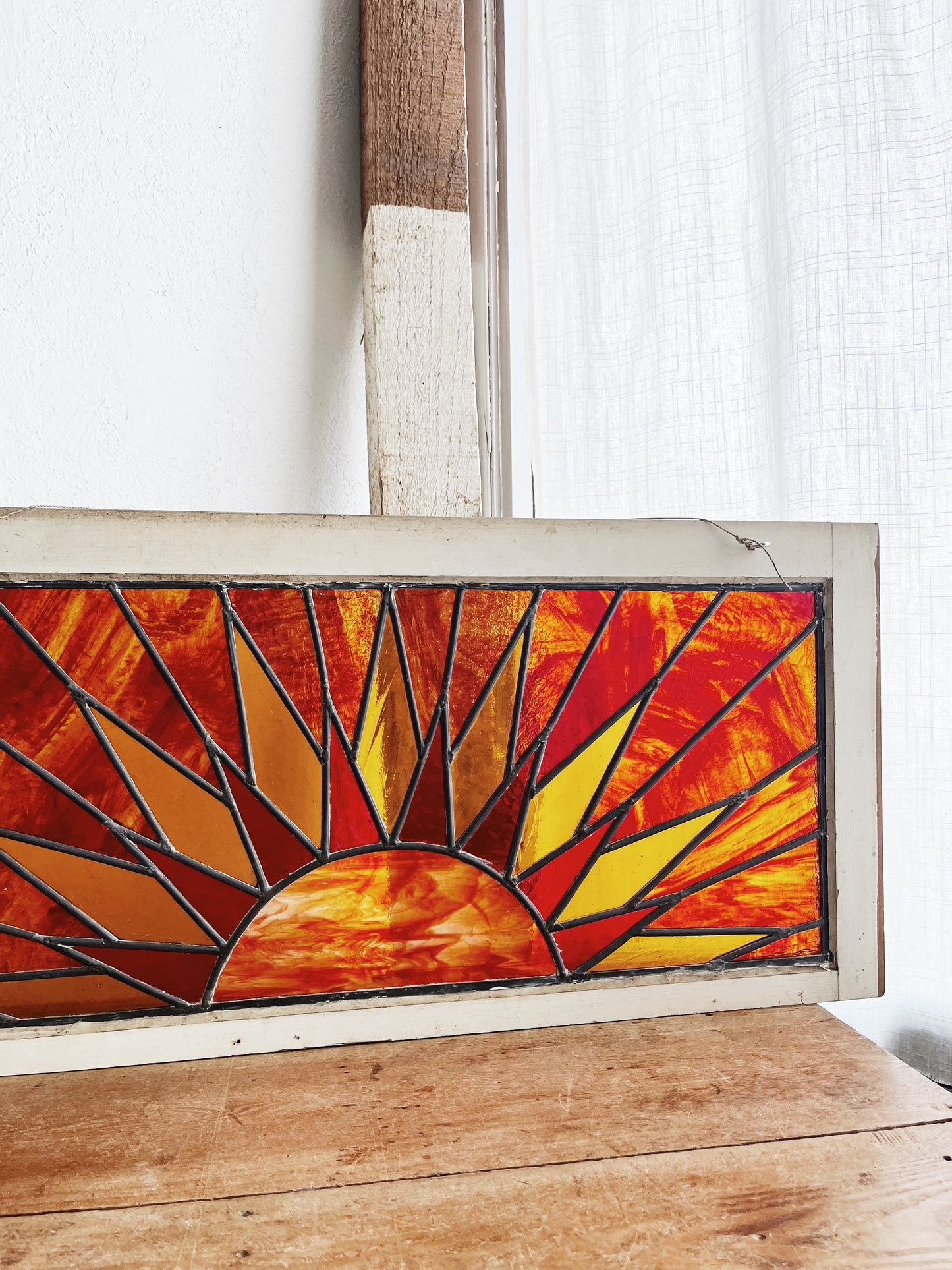 Vintage Sunburst Stained Glass Window