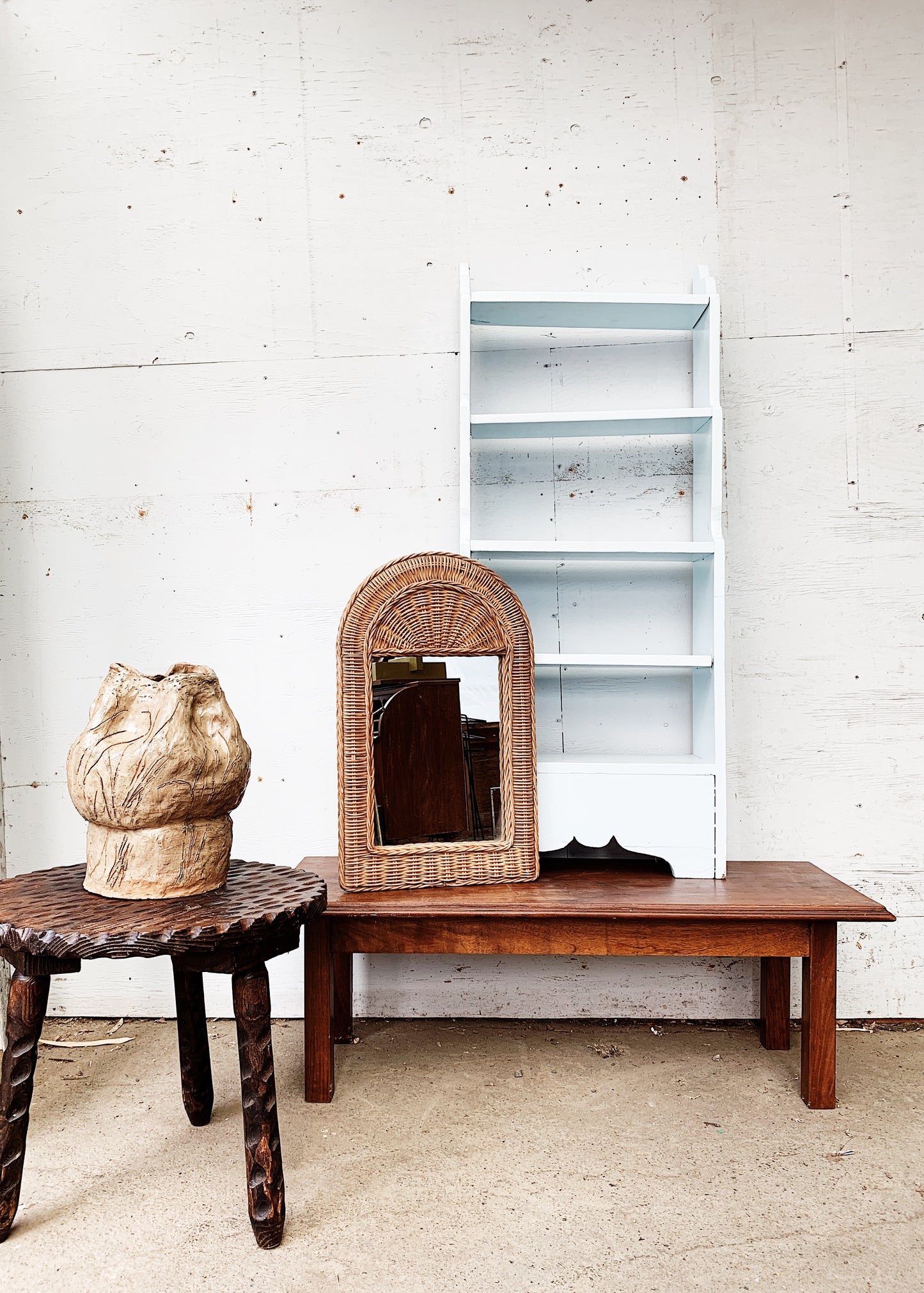 Vintage Arched Wicker Mirror