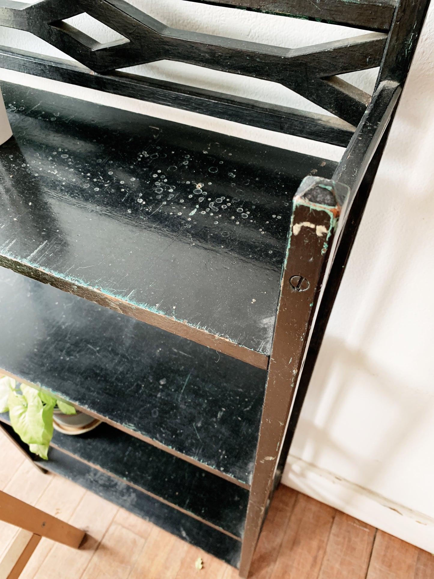 Antique Black Wood Folk Shelf