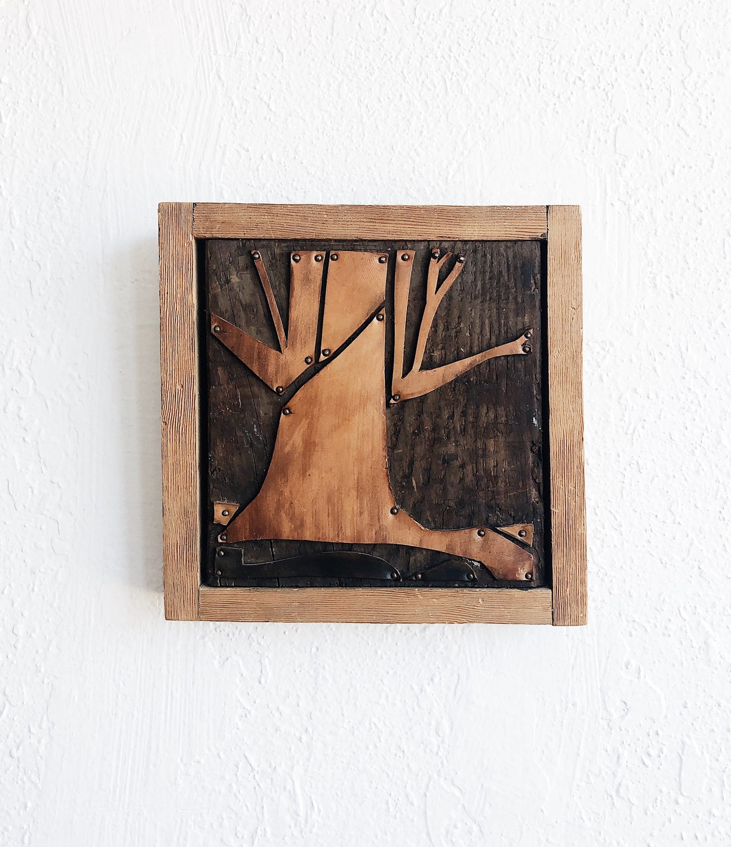 Handmade Vintage Leather Woodblock Art