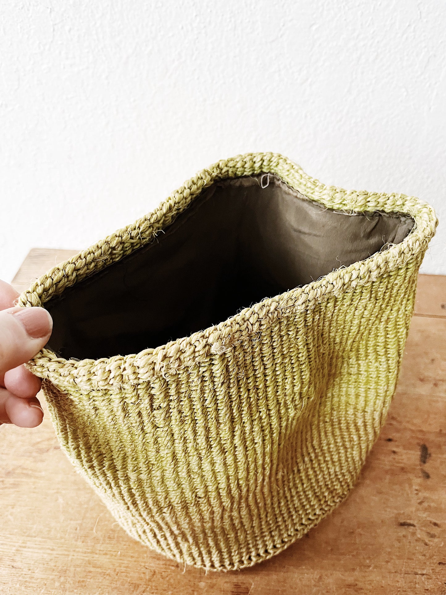 Vintage Chartreuse Basket with Silk Liner