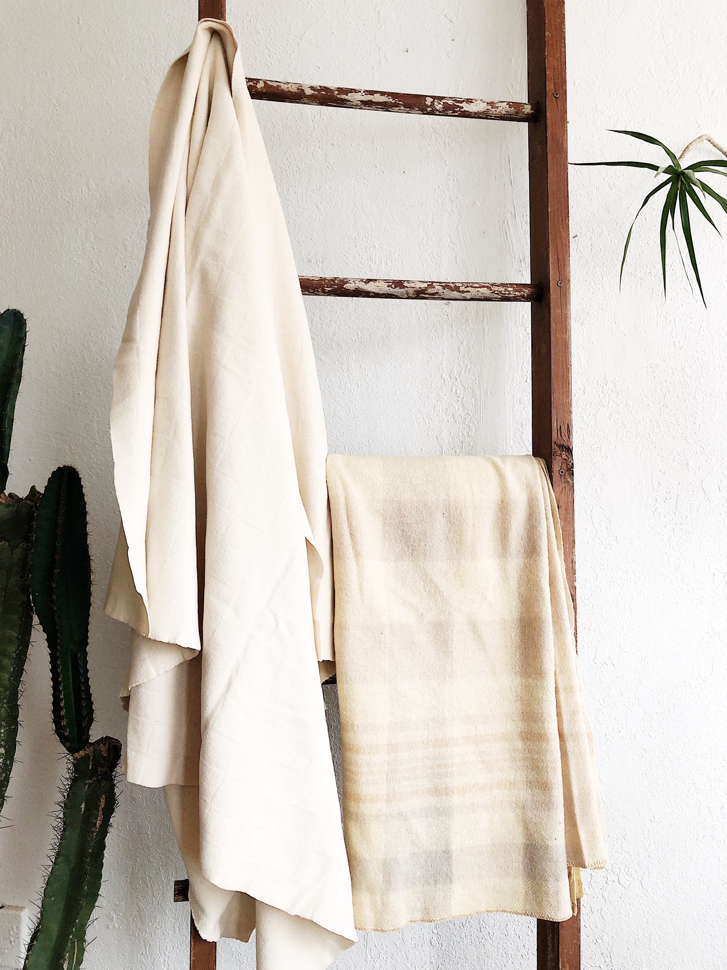Vintage Neutral Plaid Wool Blanket