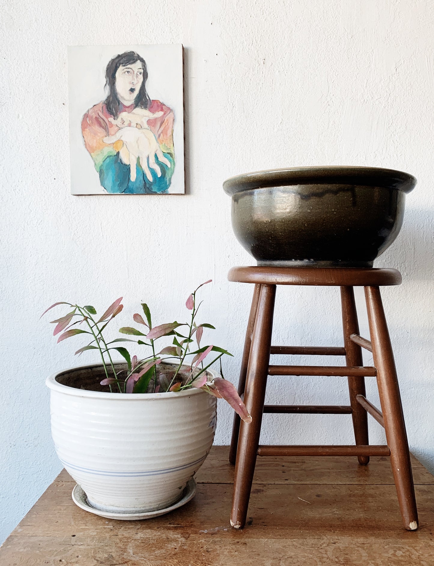 Vintage Wood Stool / Plant Stand