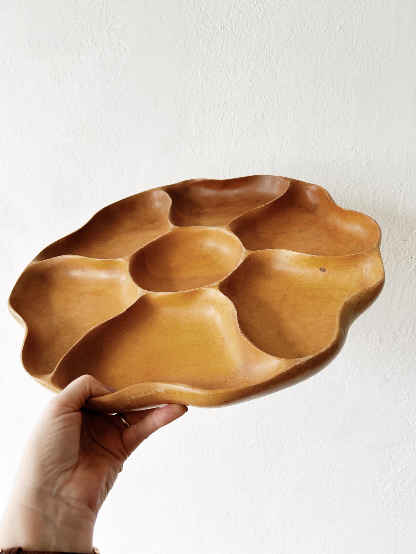 Party Sized Mid Century Wood Monkey Pod Divided Dish