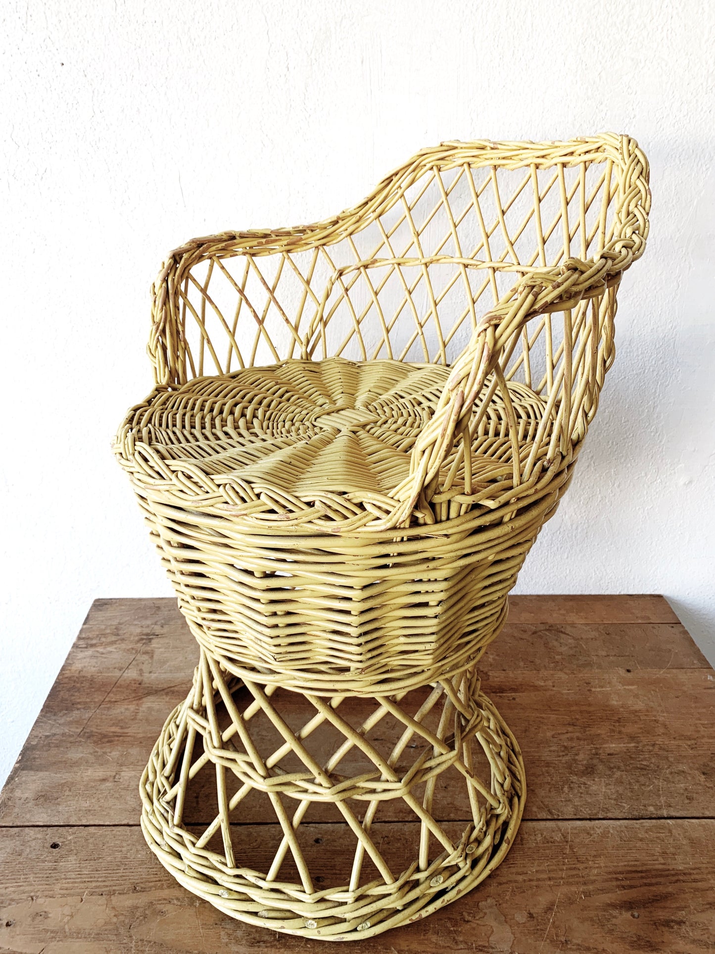 Vintage Yellow Wicker Stool