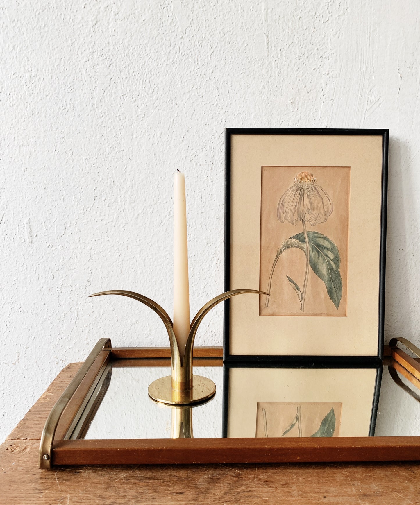 Mid Century Mirrored Wood and Brass Tray