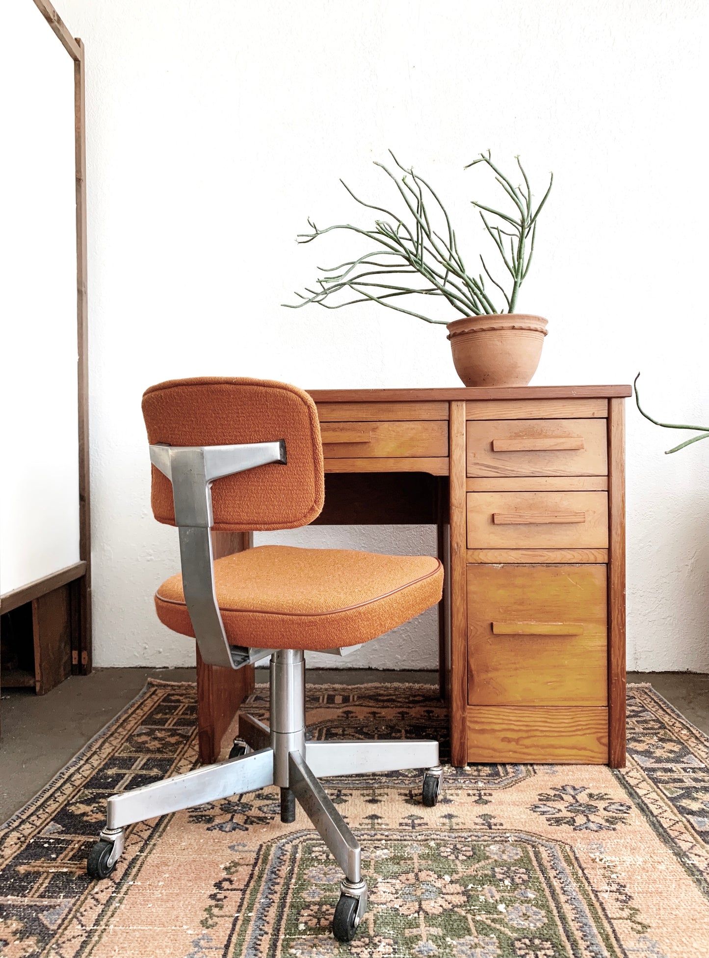 Petite Vintage Wood Desk with Or Without Mid Century Chair