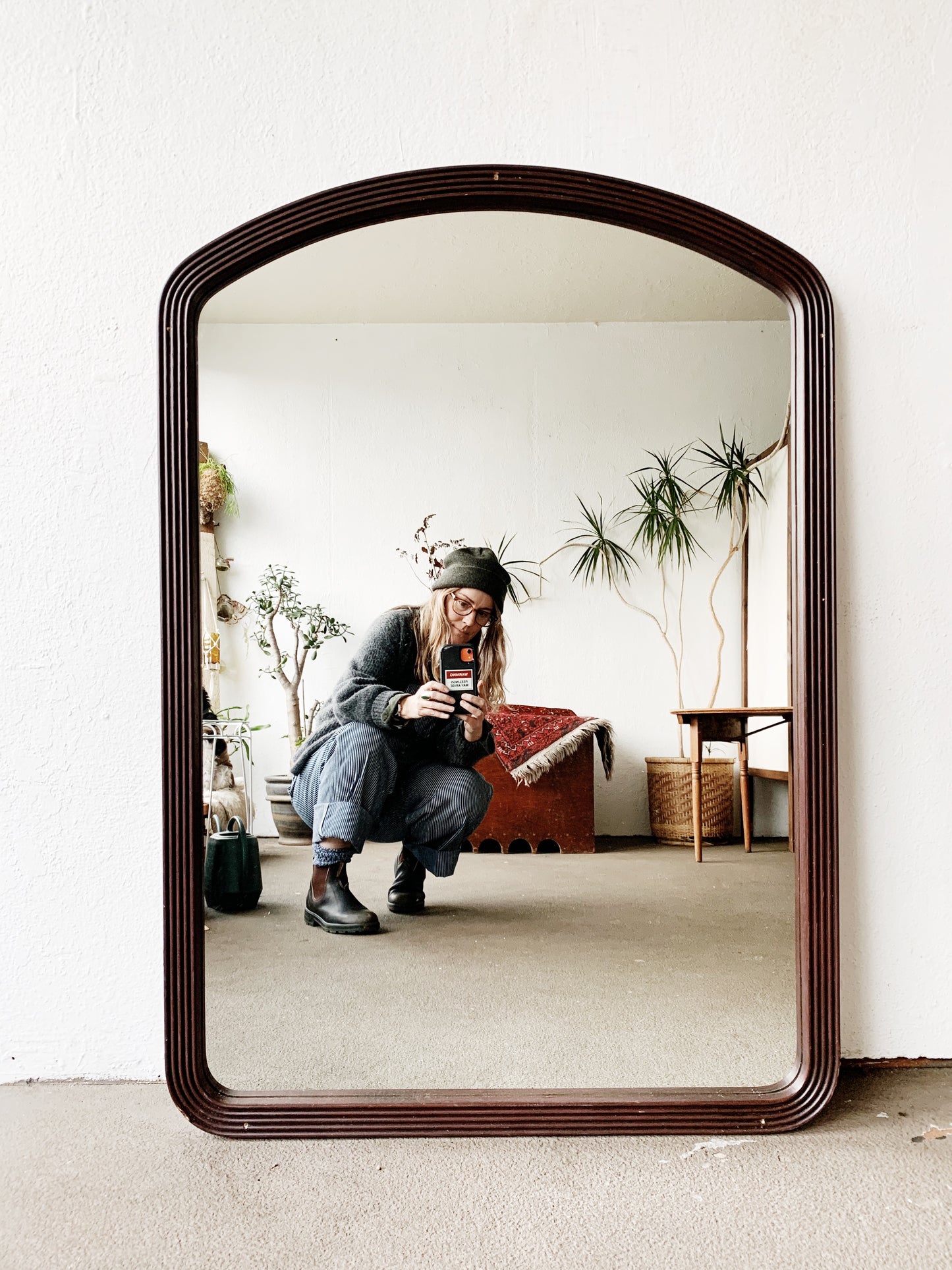 Large Vintage Arched Wood Mirror