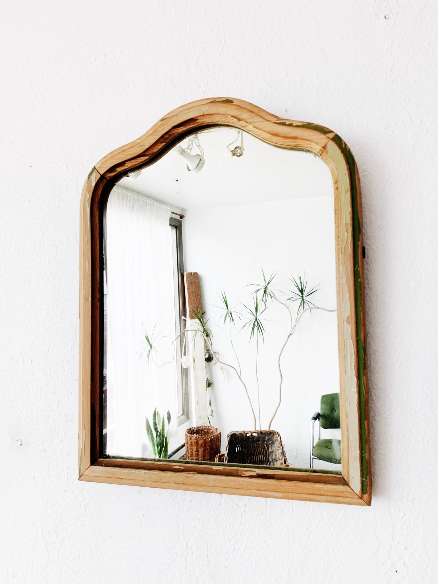 Antique Natural Wood Framed Mirror