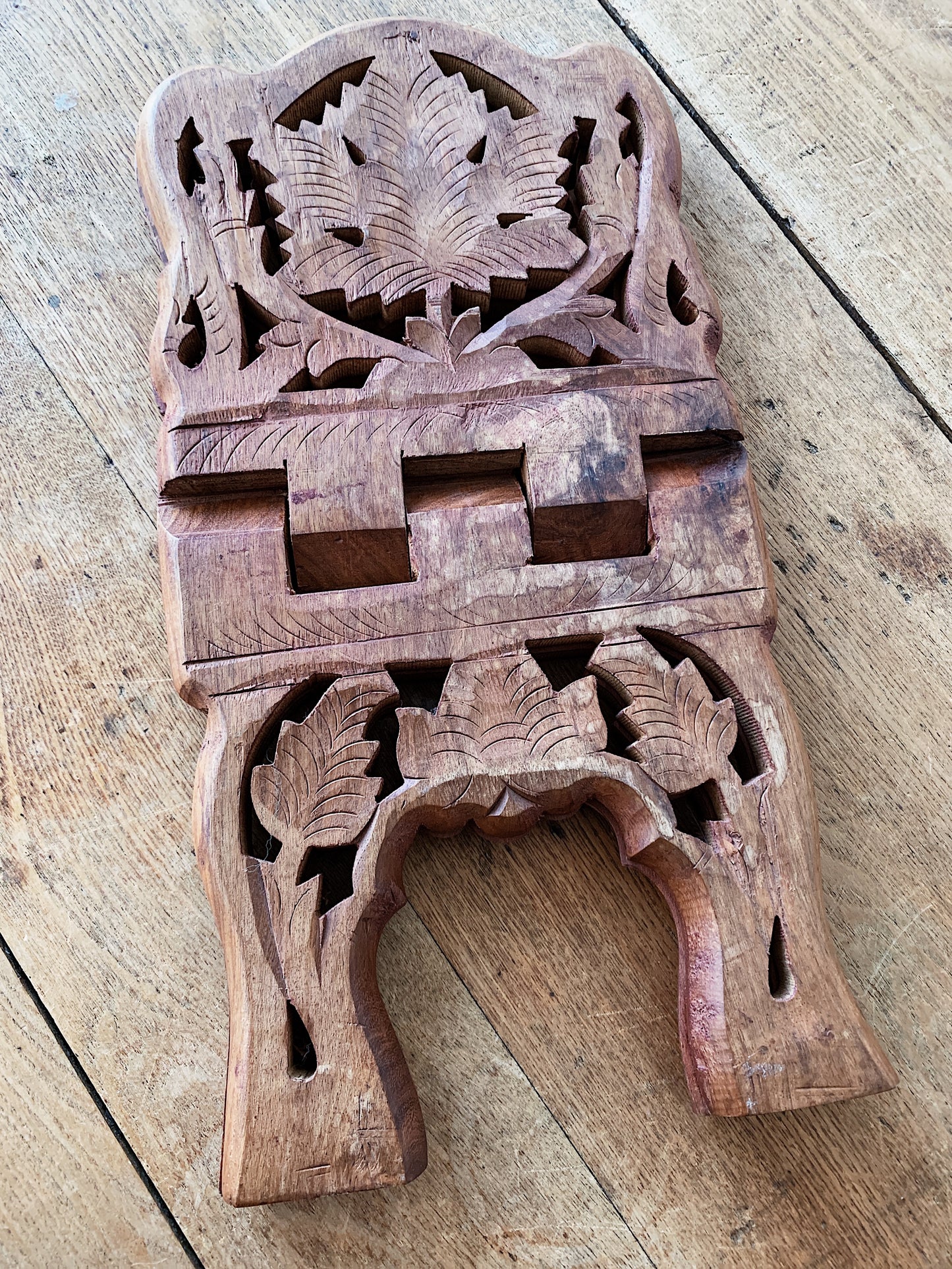 Vintage Folding Carved Wood Book Stand