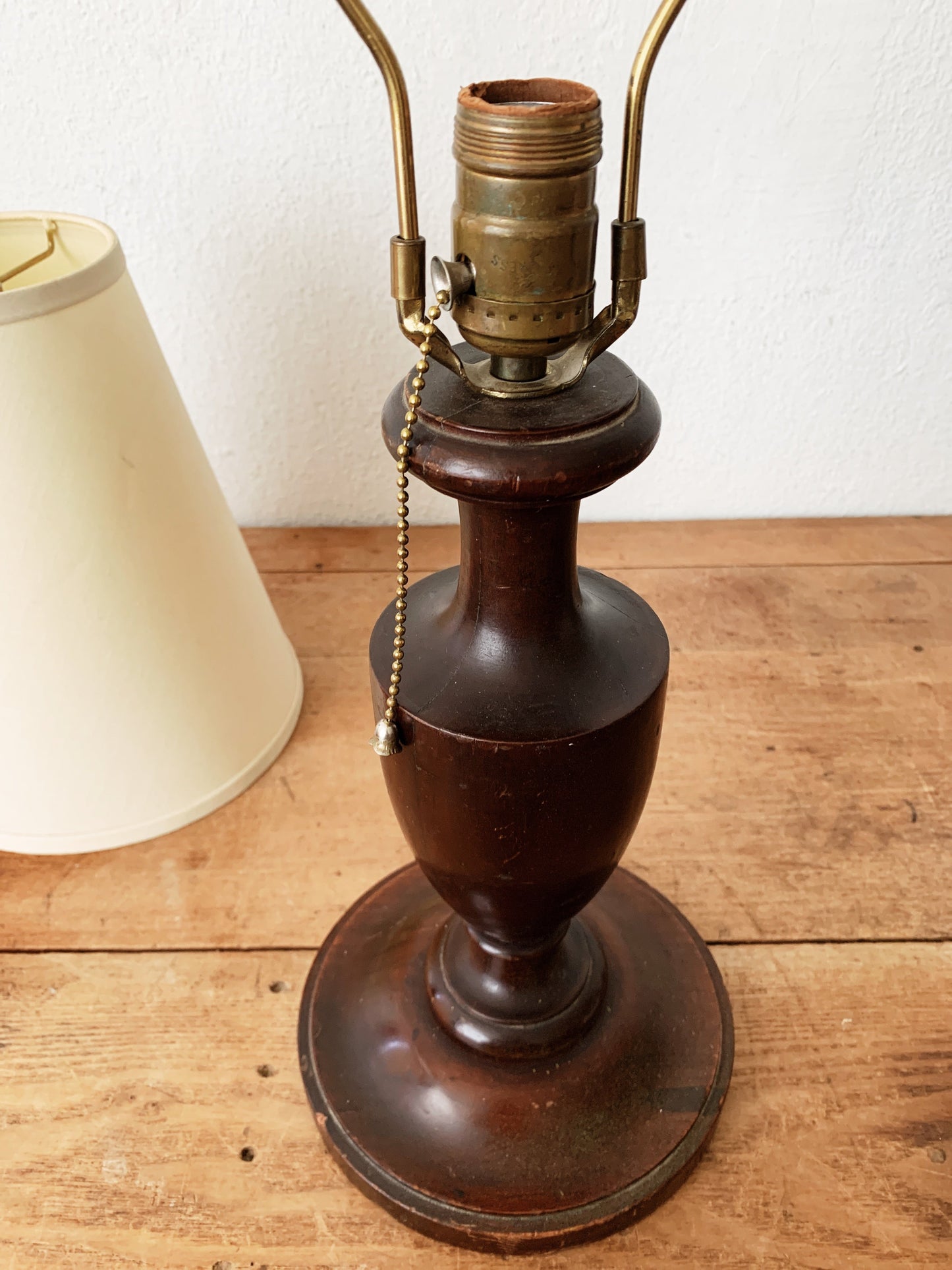 Antique Turned Wood Lamp with Shade