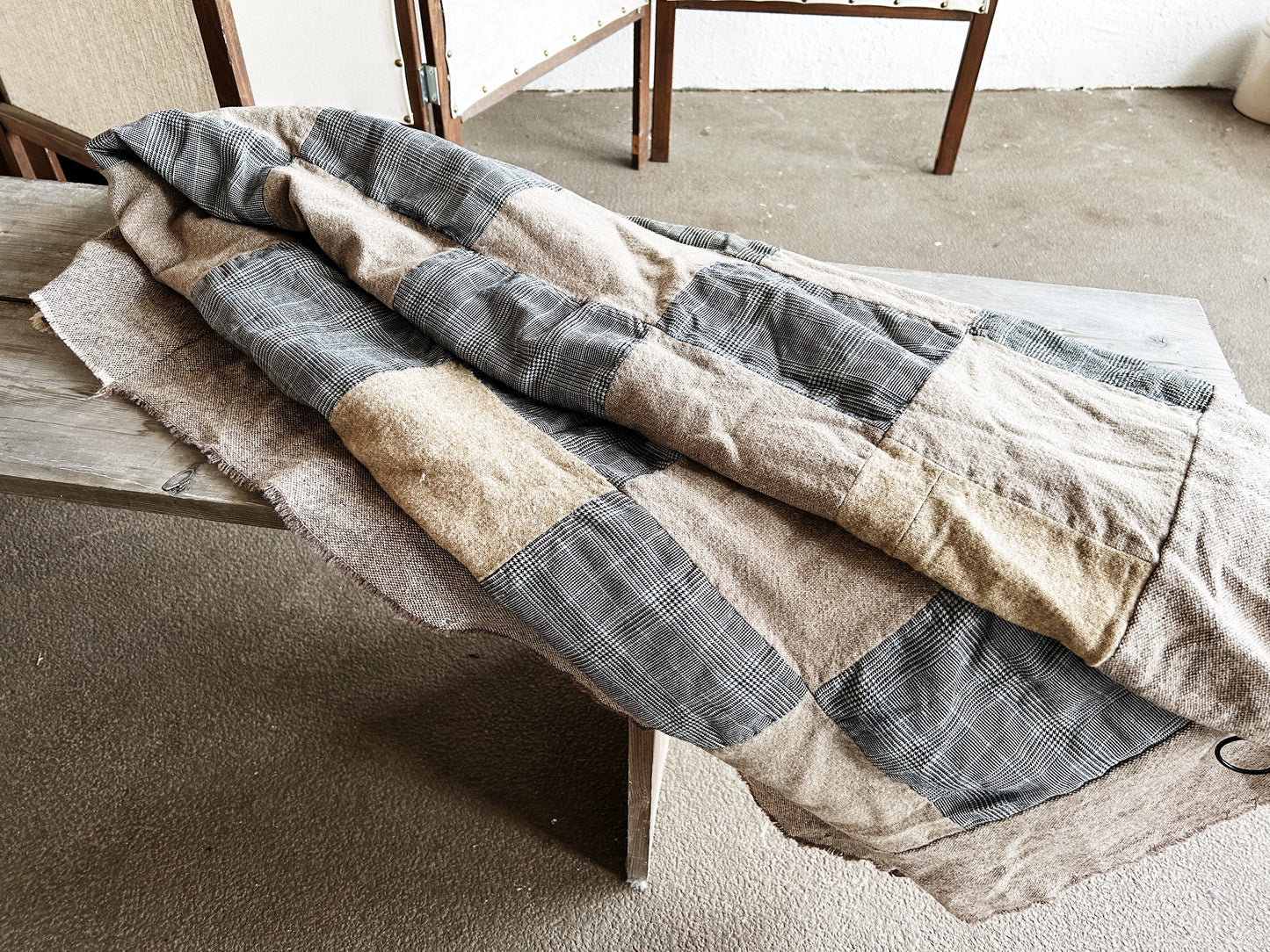 Vintage Patchwork Wool Textile / Quilt Top