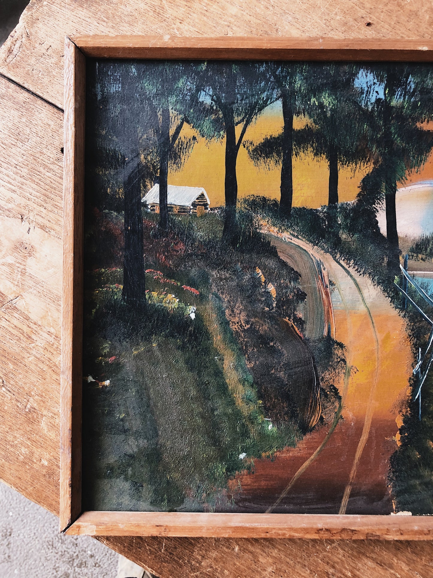 Vintage Folk Landscape Painting