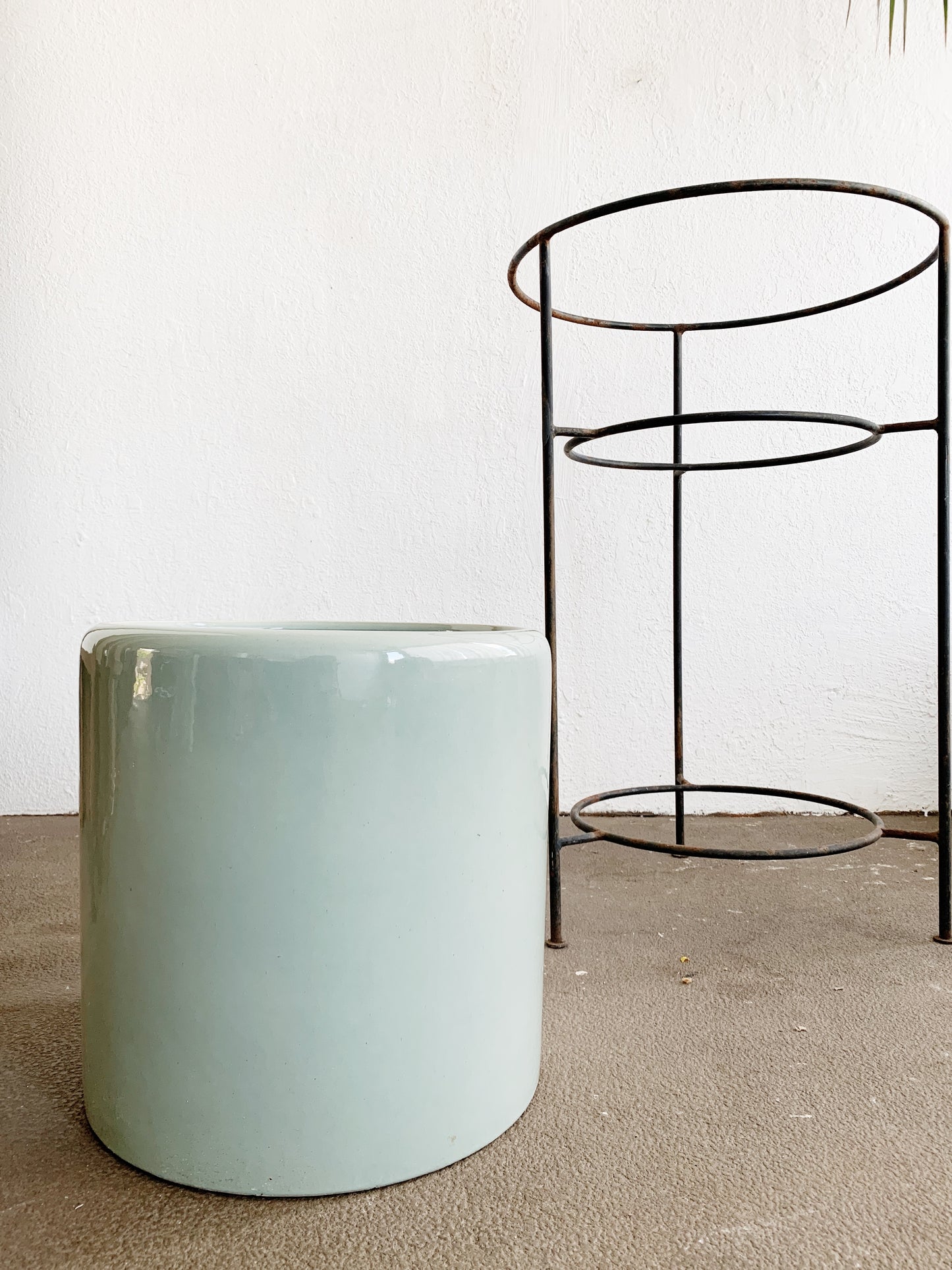 Large Ceramic Pot and Iron Stand