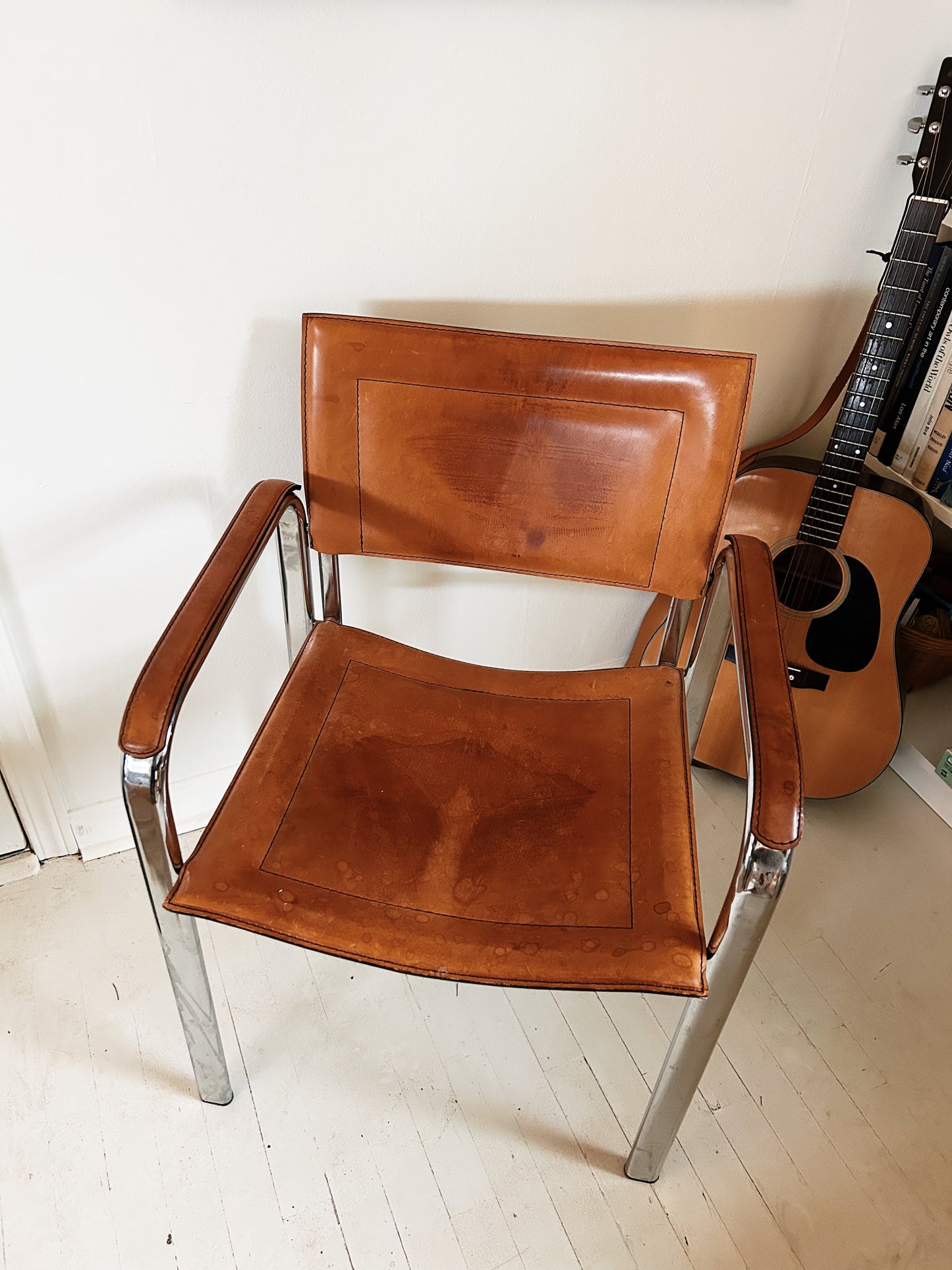 Post Modern Leather and Chrome Chair