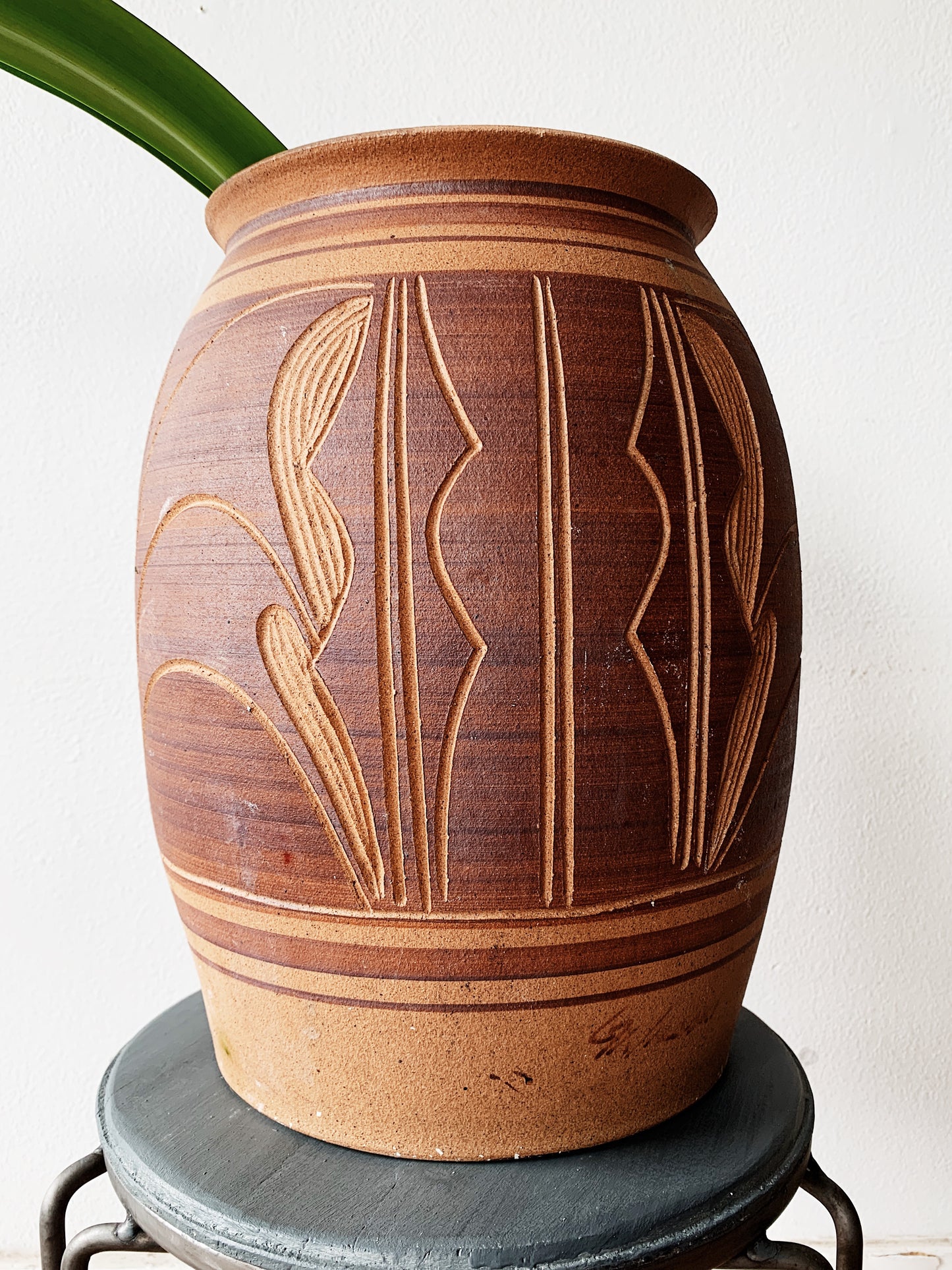 Large Vintage Incised Stoneware Pot/Crock