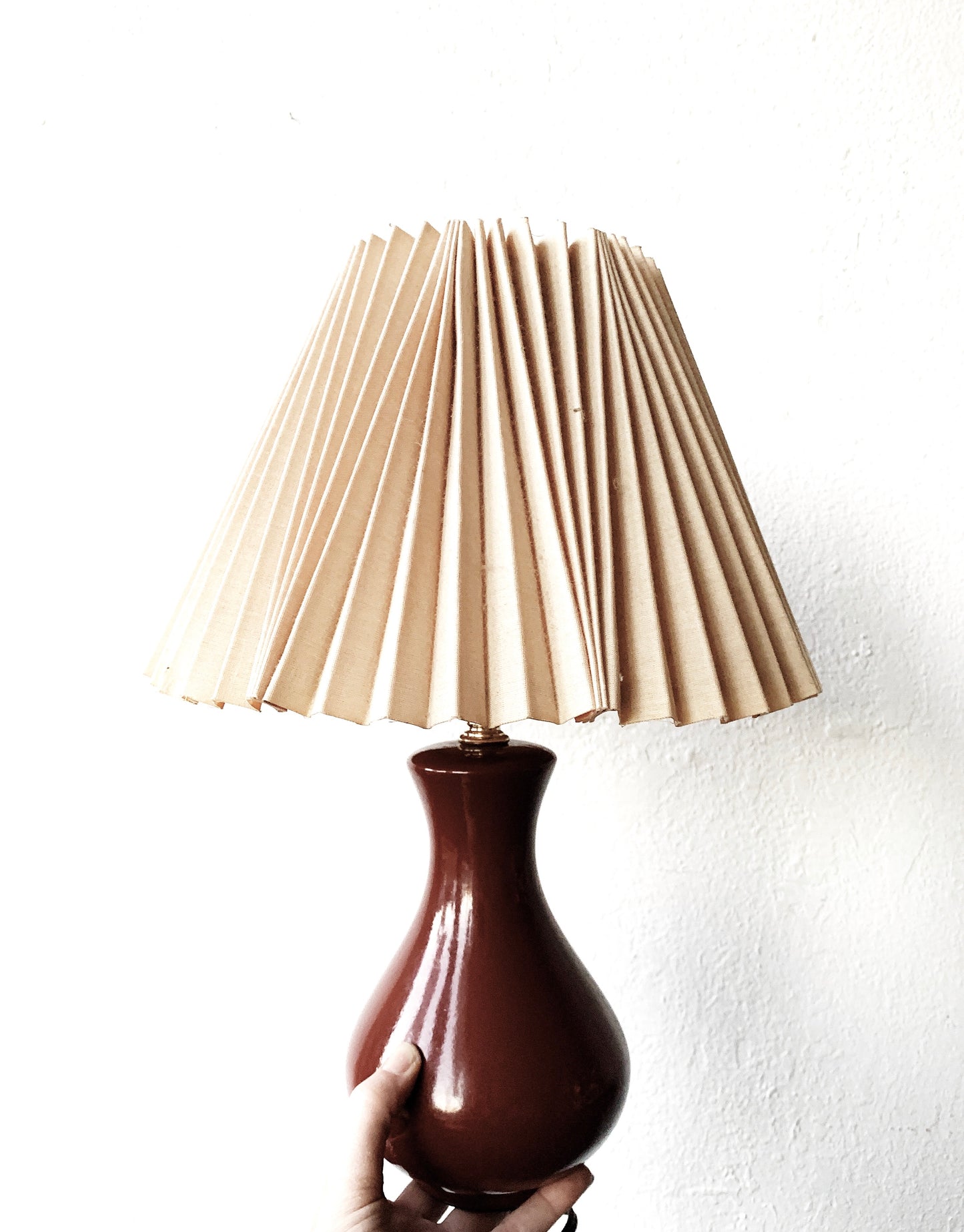 Vintage Ceramic Lamp with Pleated Shade