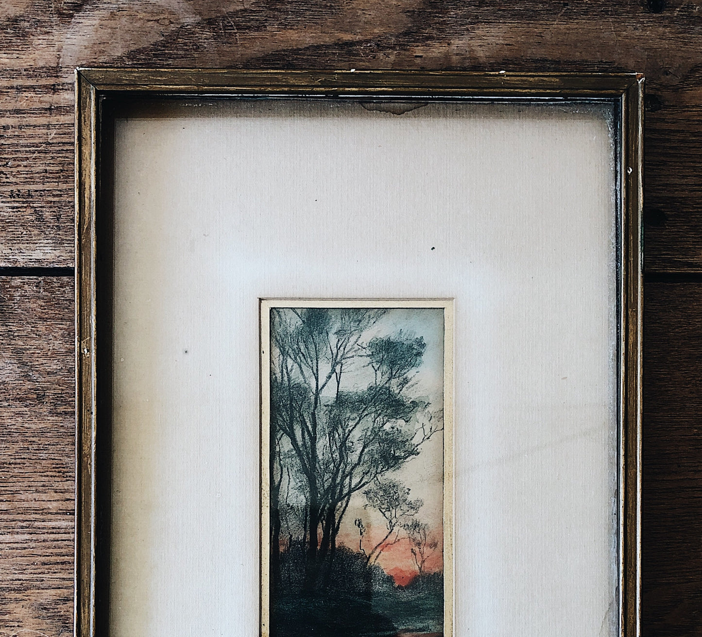 Antique Hand Tinted Sunset Etching
