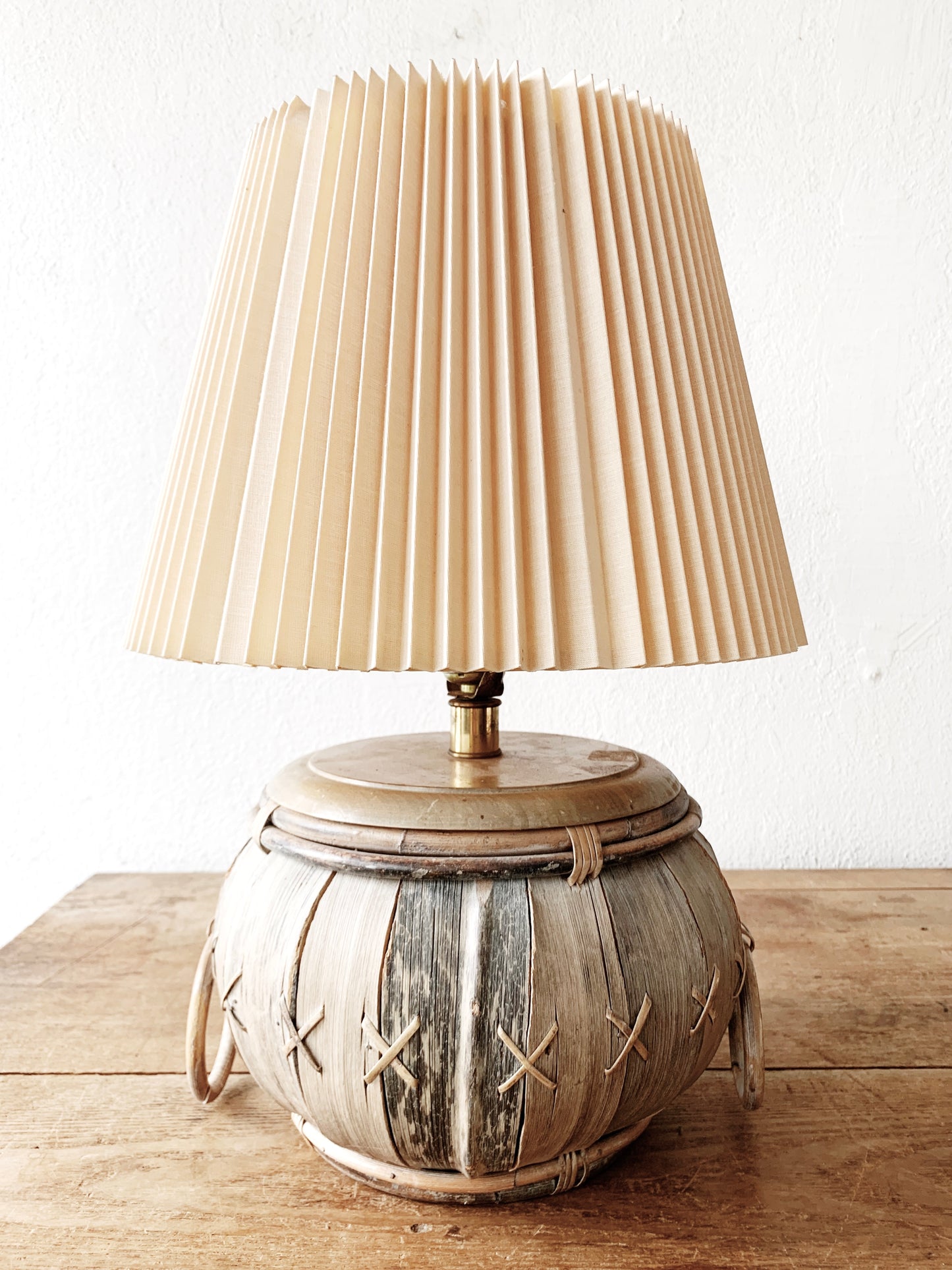 Vintage Bamboo Lamp with Pleated Shade