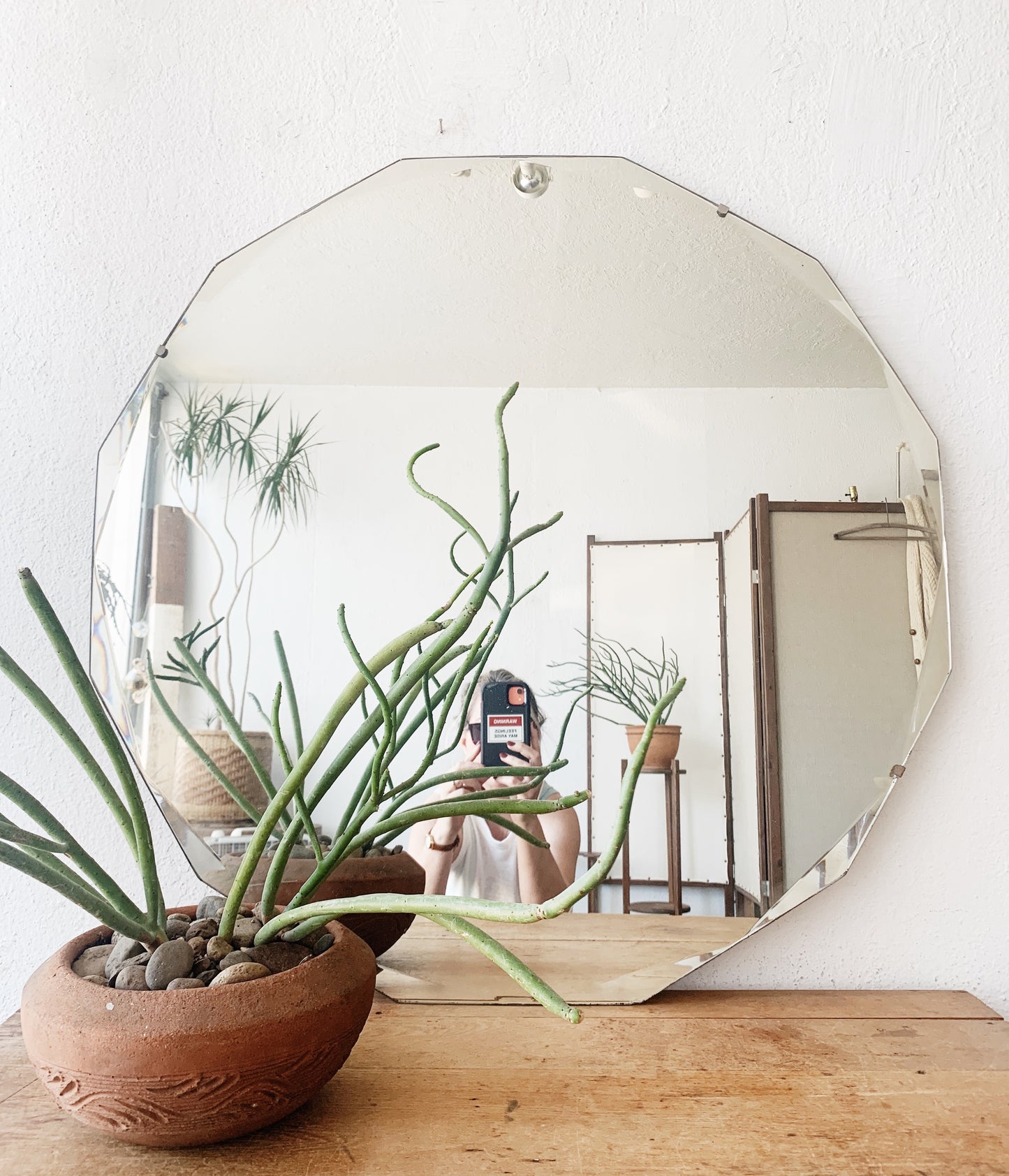 Large Antique Beveled Mirror with Hanger