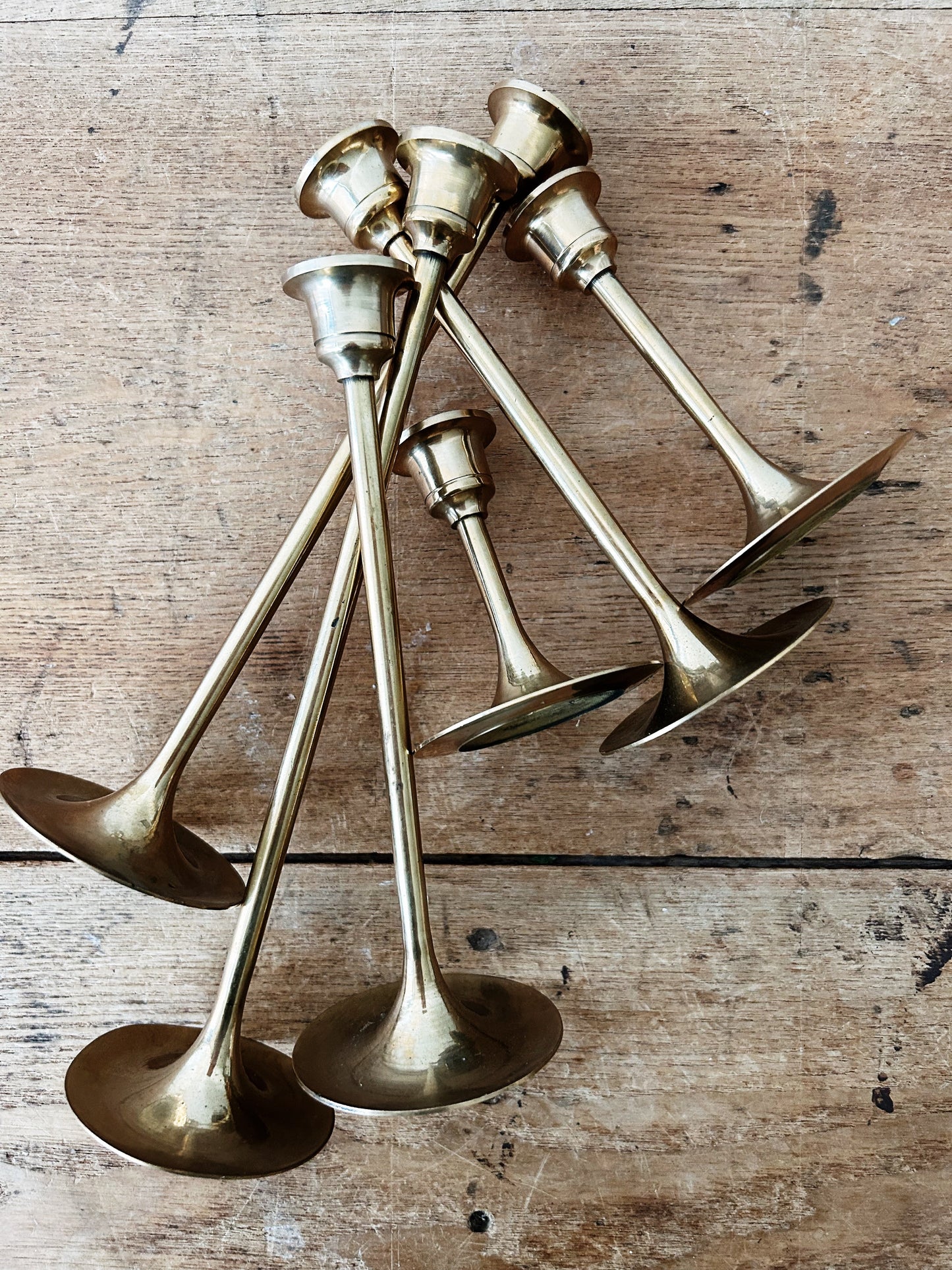 Vintage Set of Six brass Candle Holders