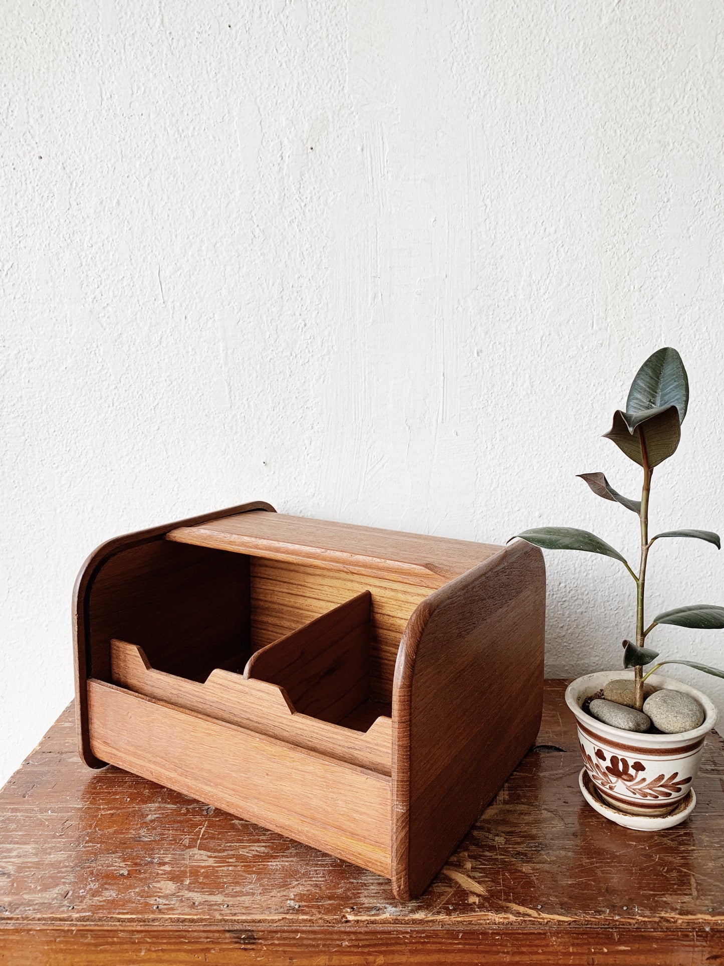 Vintage Teak Tambour Box