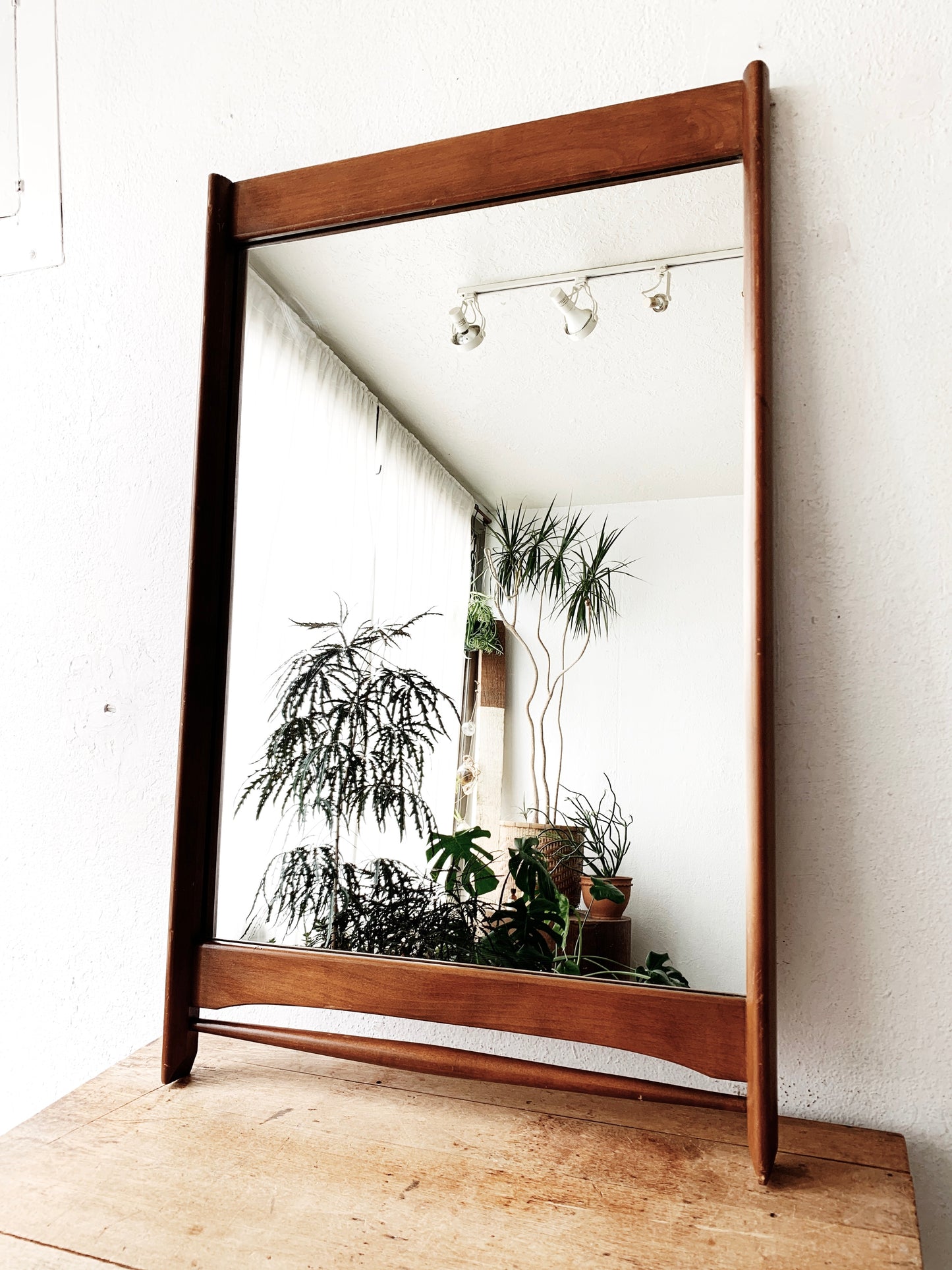 Mid Century Walnut Mirror with Hanger