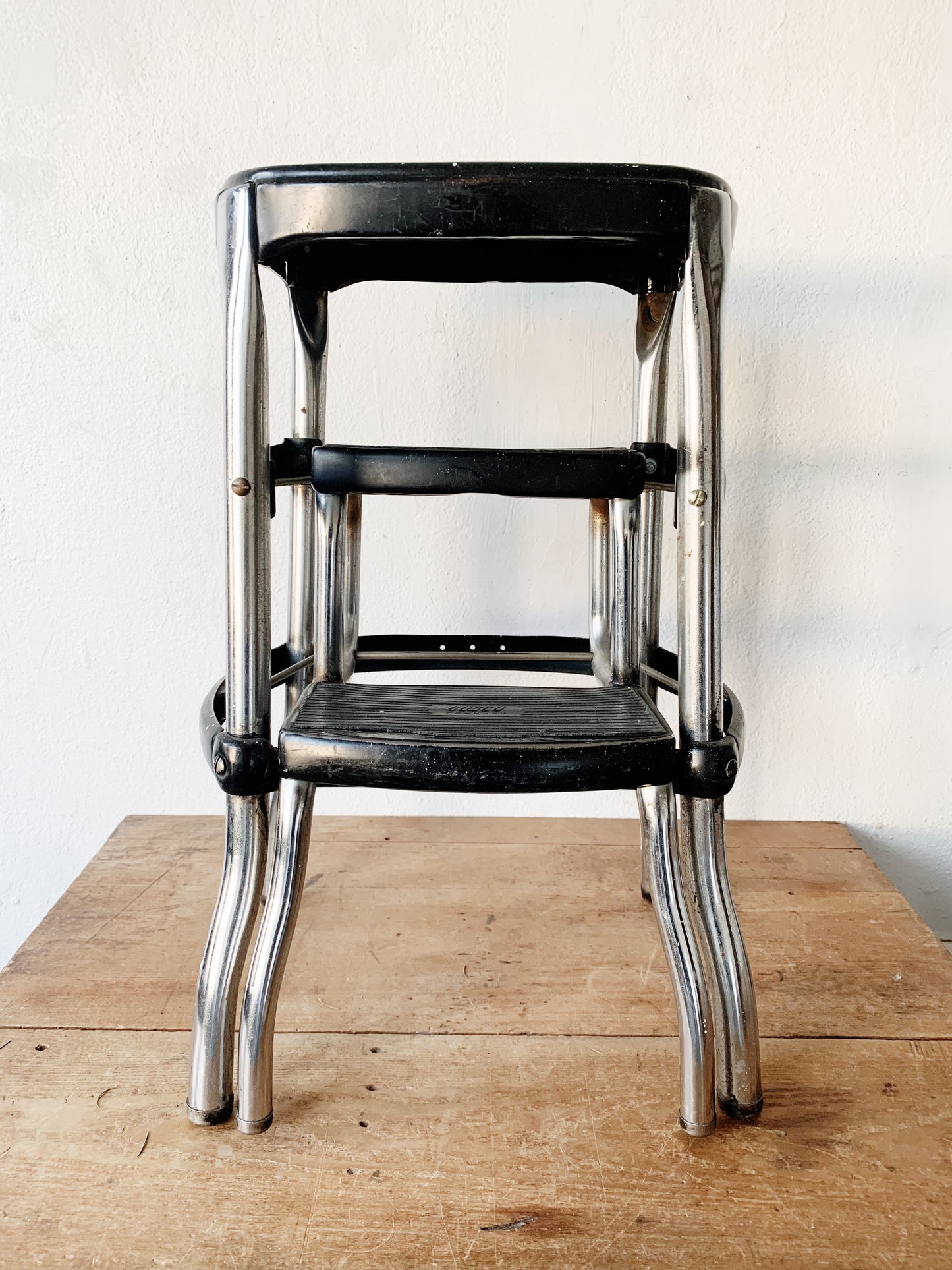 Vintage Cosco Black and Chrome Retractable Stool
